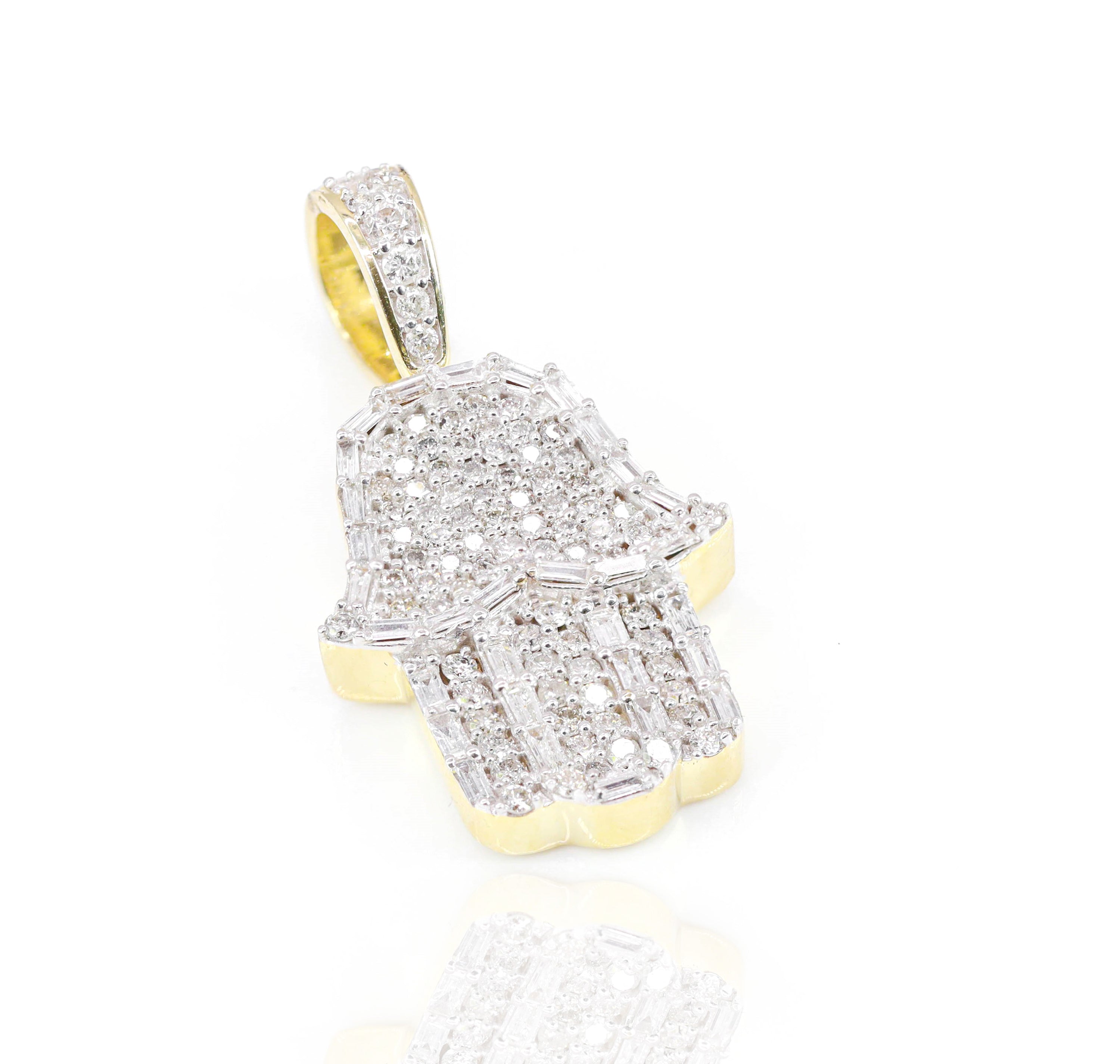 Baguette Diamond Border Hamza Hand Pendant