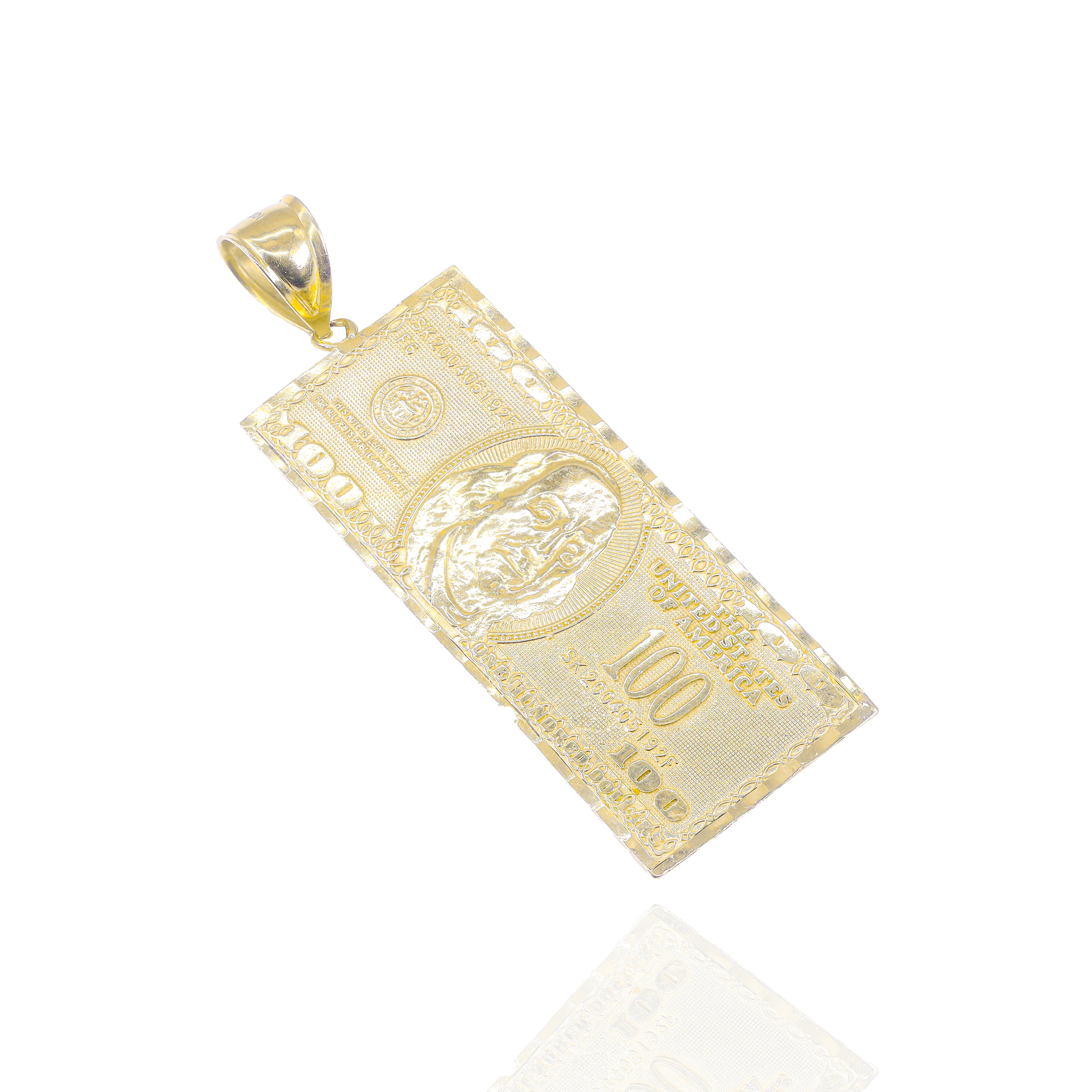 10KT Yellow Gold 100 Dollar Bill Pendant