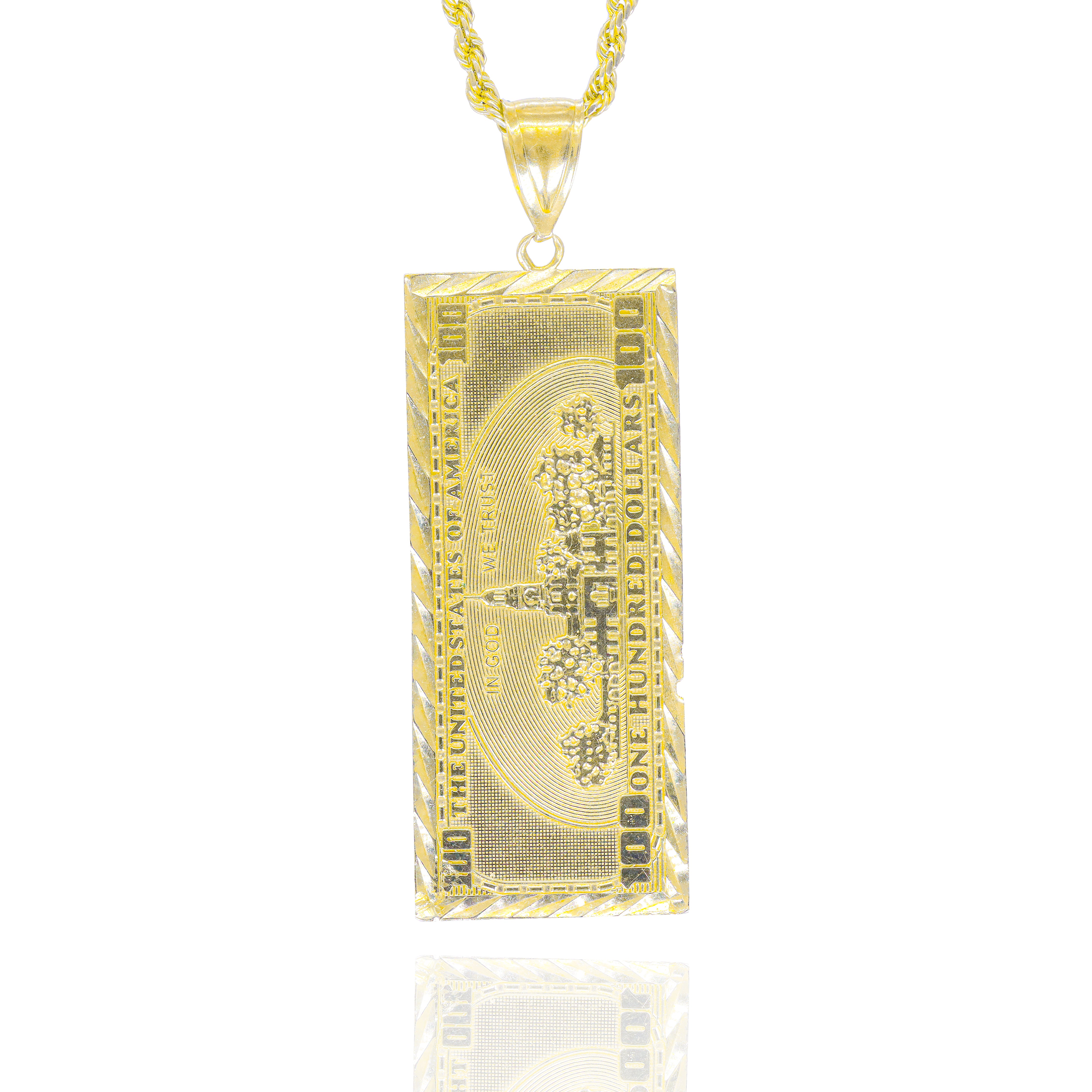 10KT Yellow Gold 100 Dollar Bill Pendant