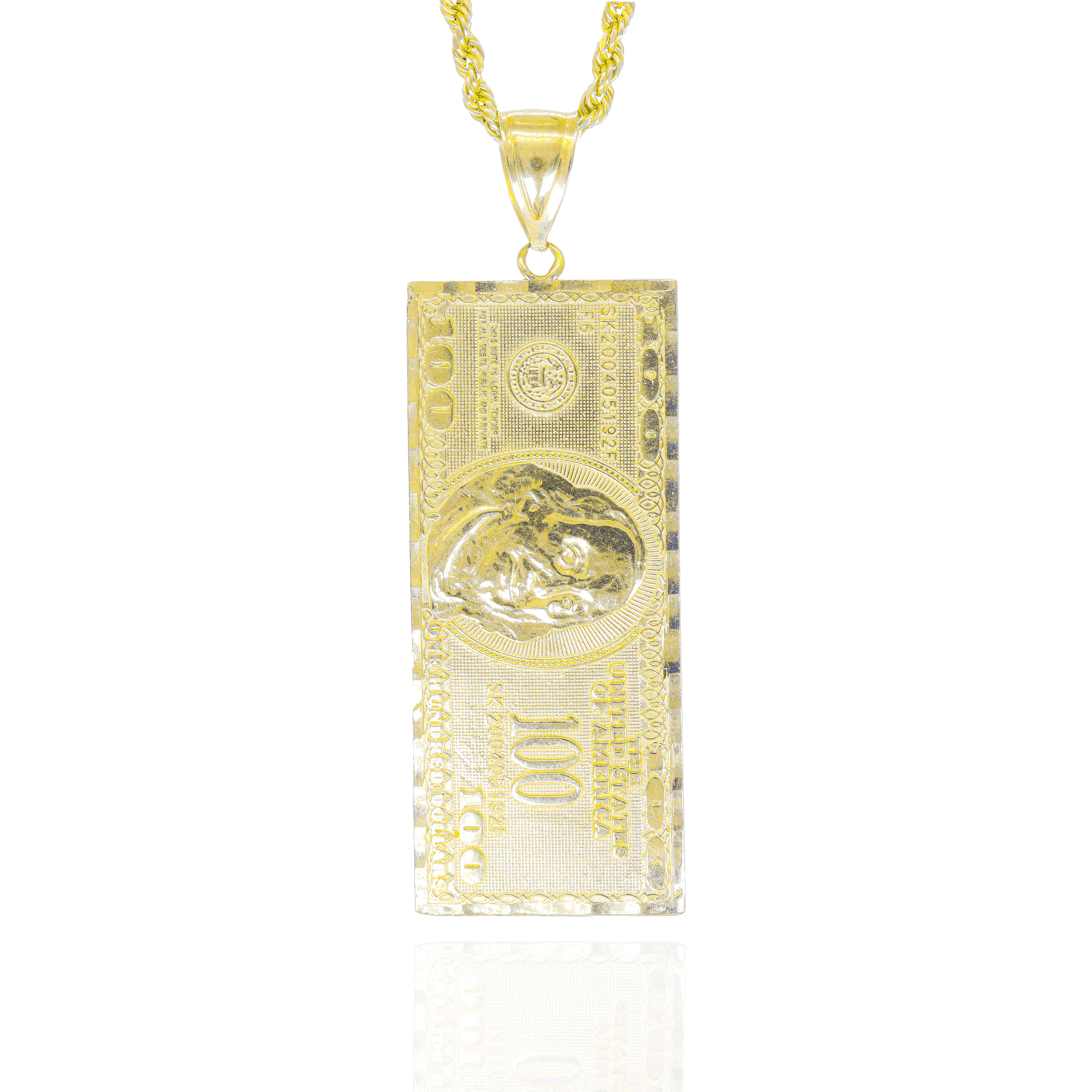 10KT Yellow Gold 100 Dollar Bill Pendant