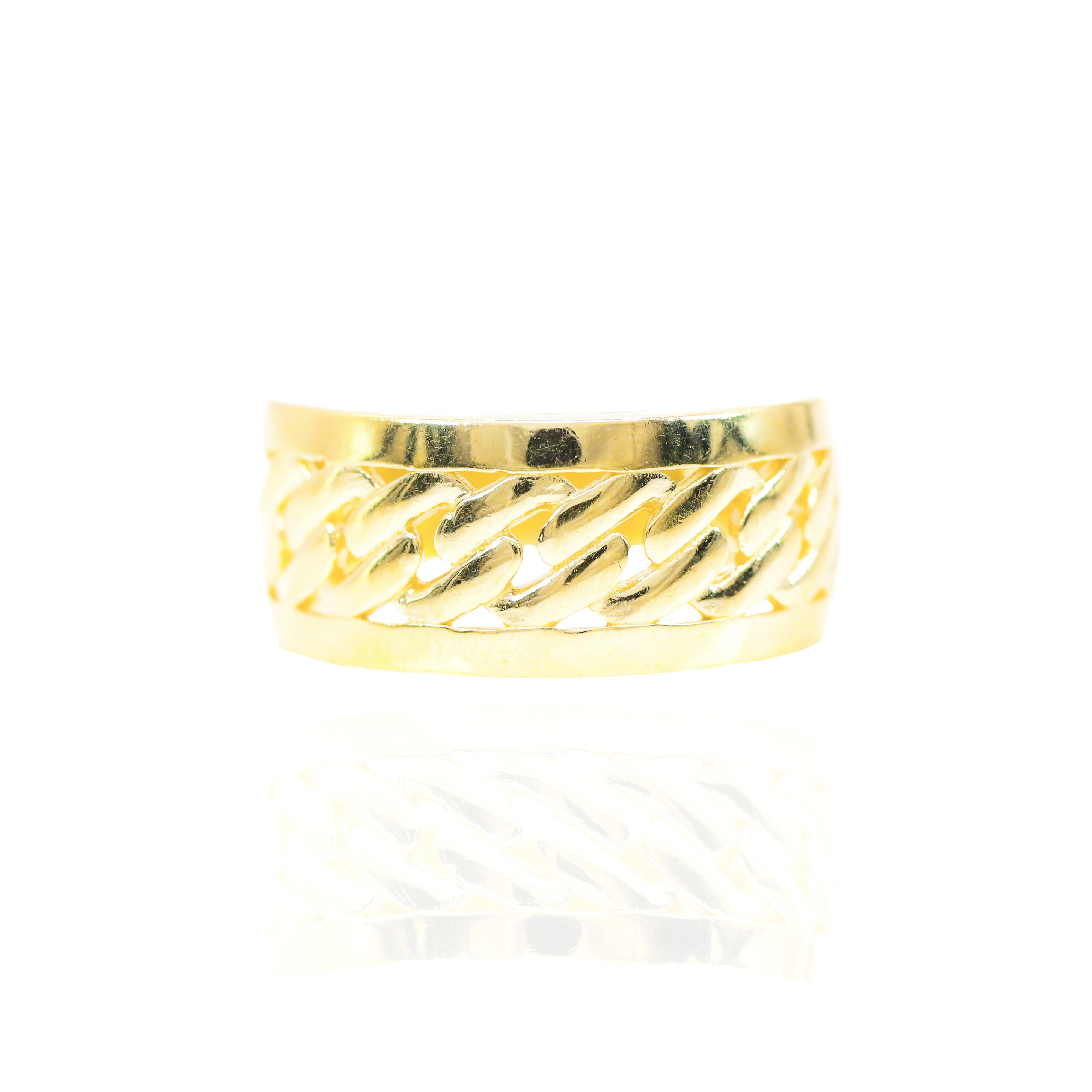 Gold Cuban Ring with Solid Border