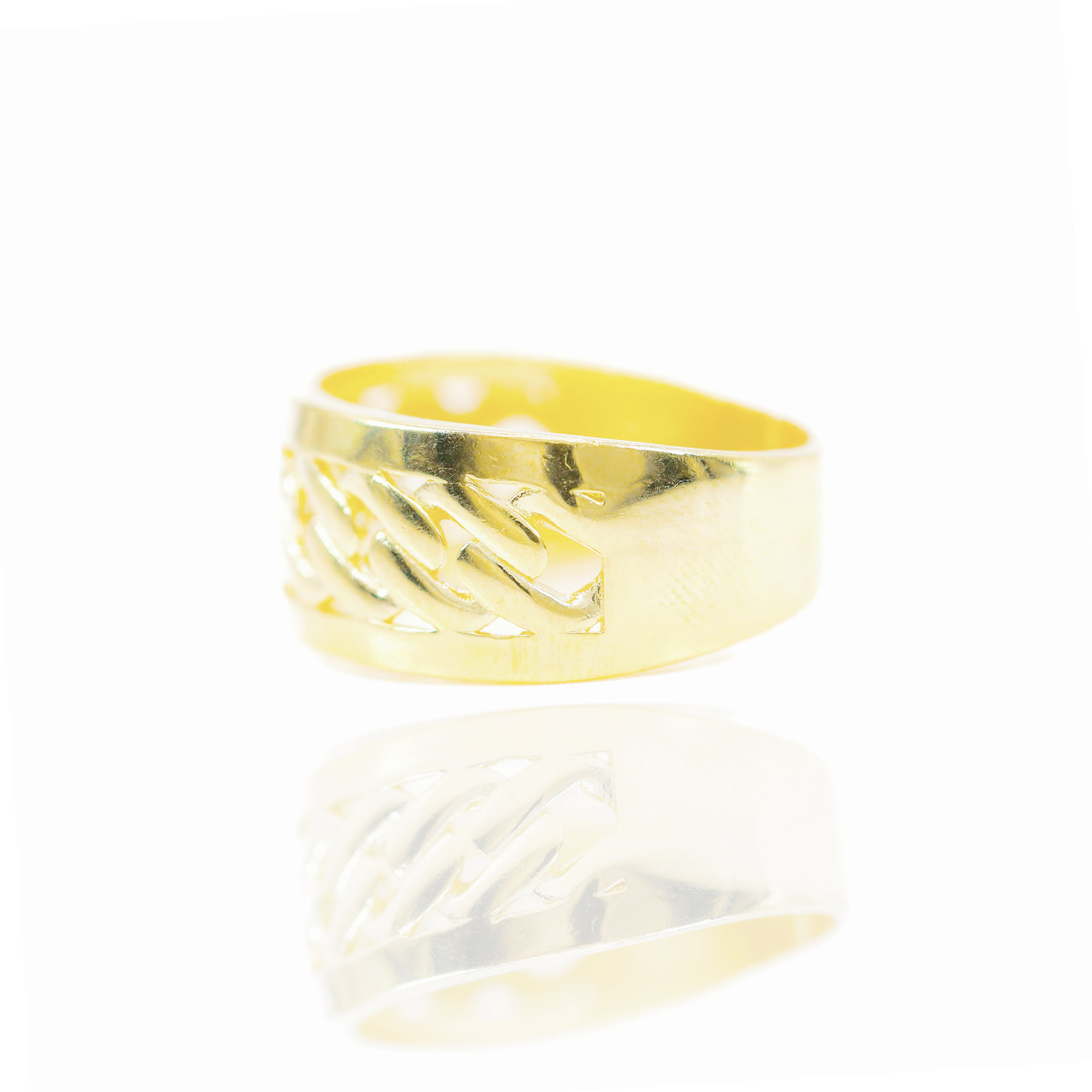 Gold Cuban Ring with Solid Border