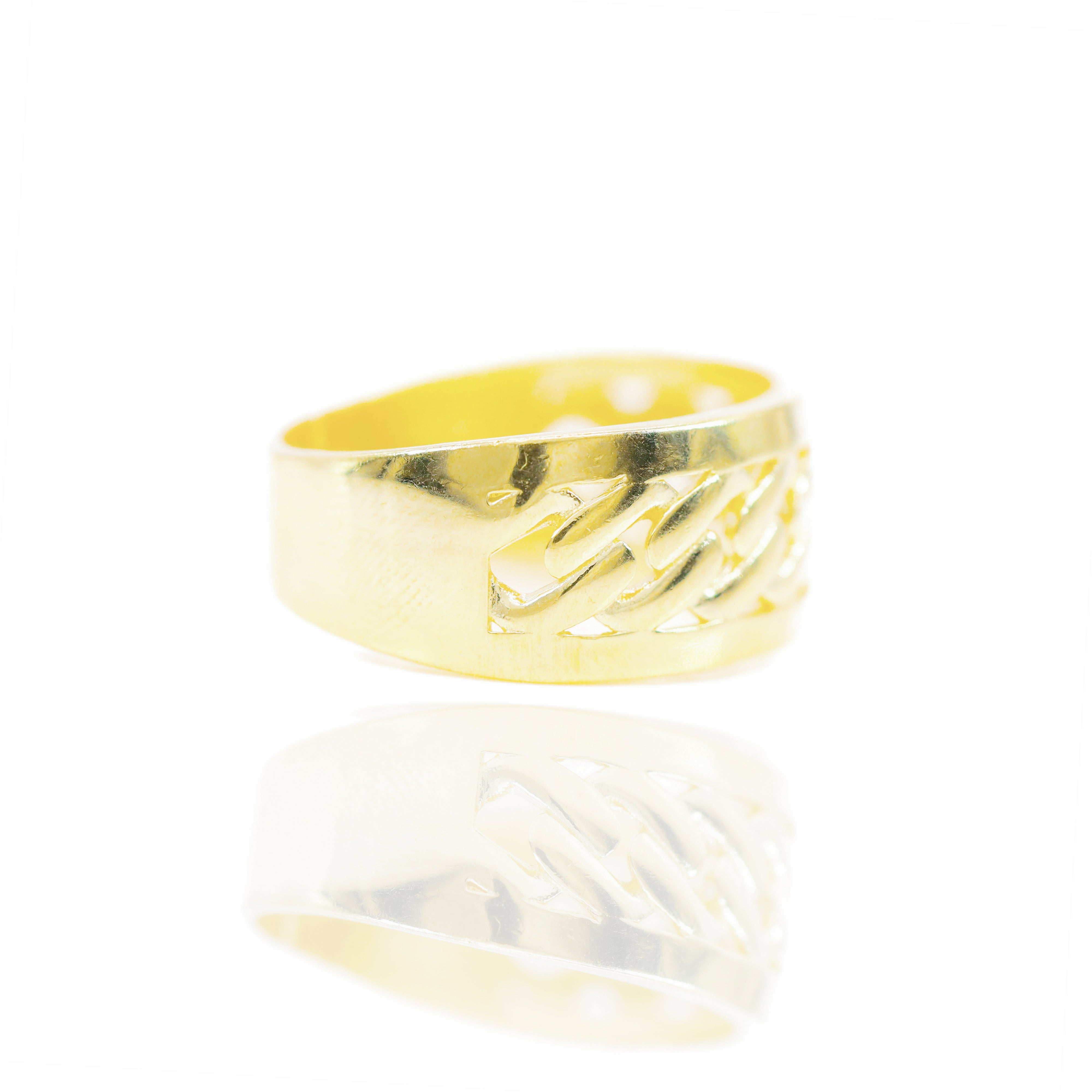 Gold Cuban Ring with Solid Border