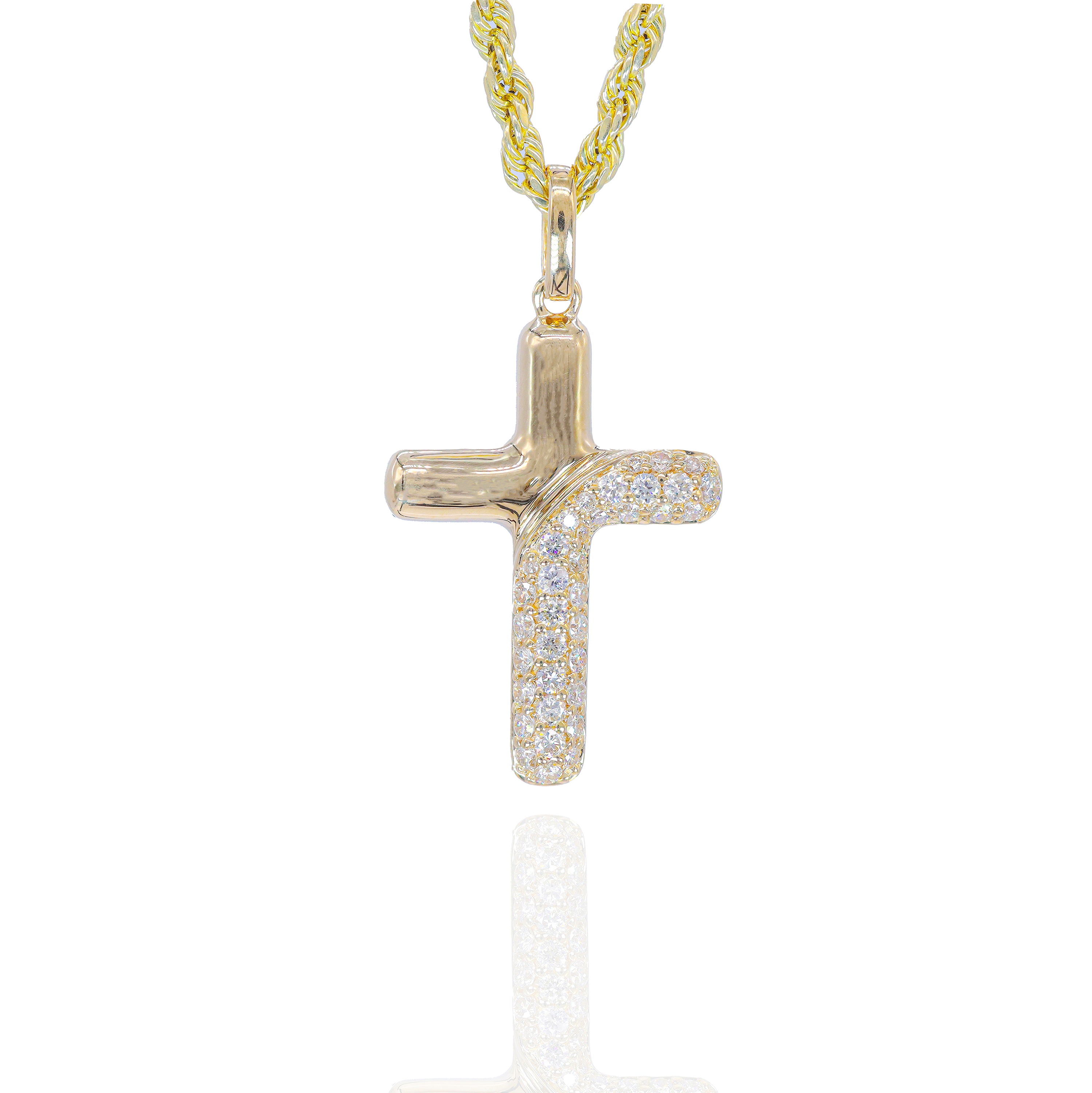 Half Gold Half Diamond Cross Pendant