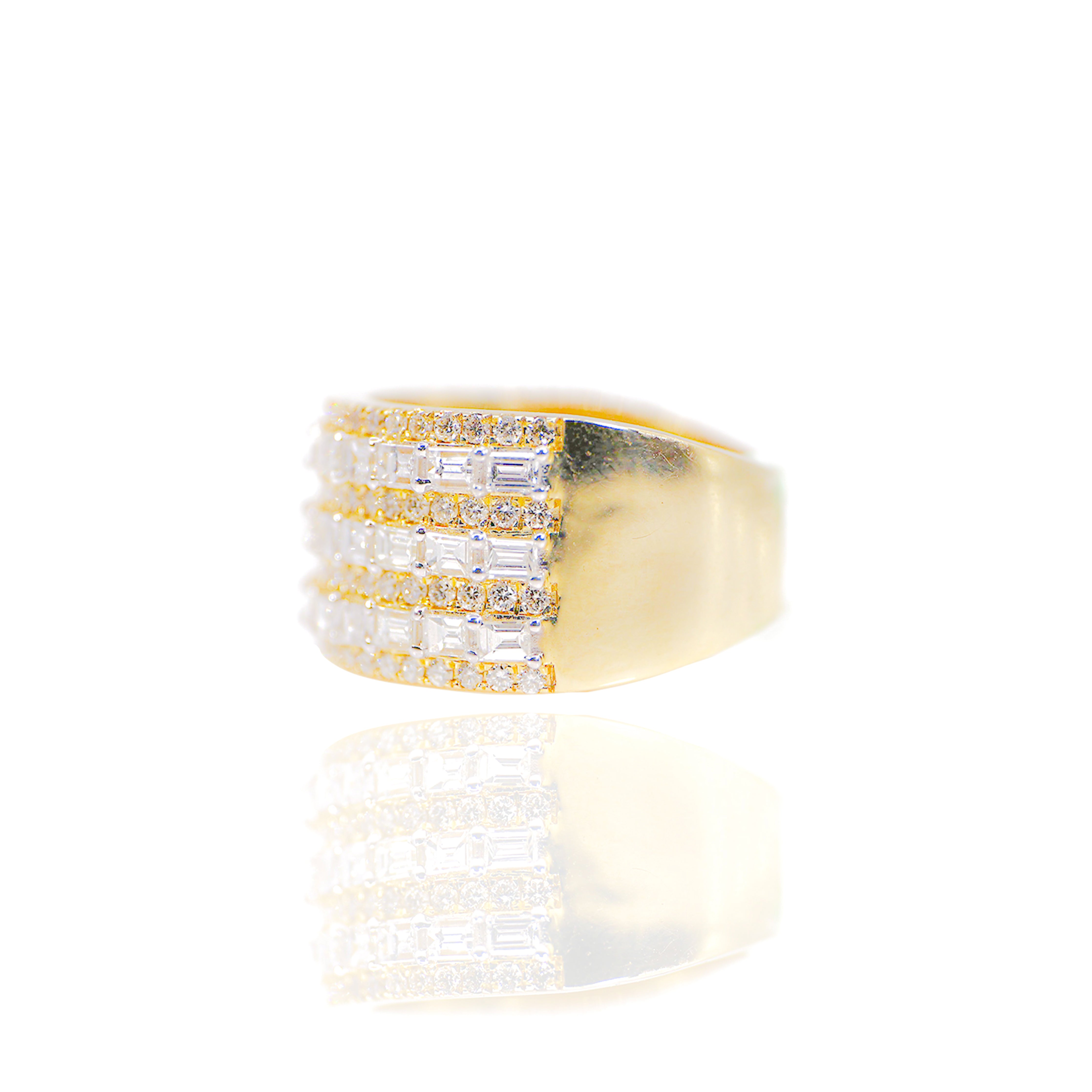 3 Row of Baguettes and Round Diamond Ring