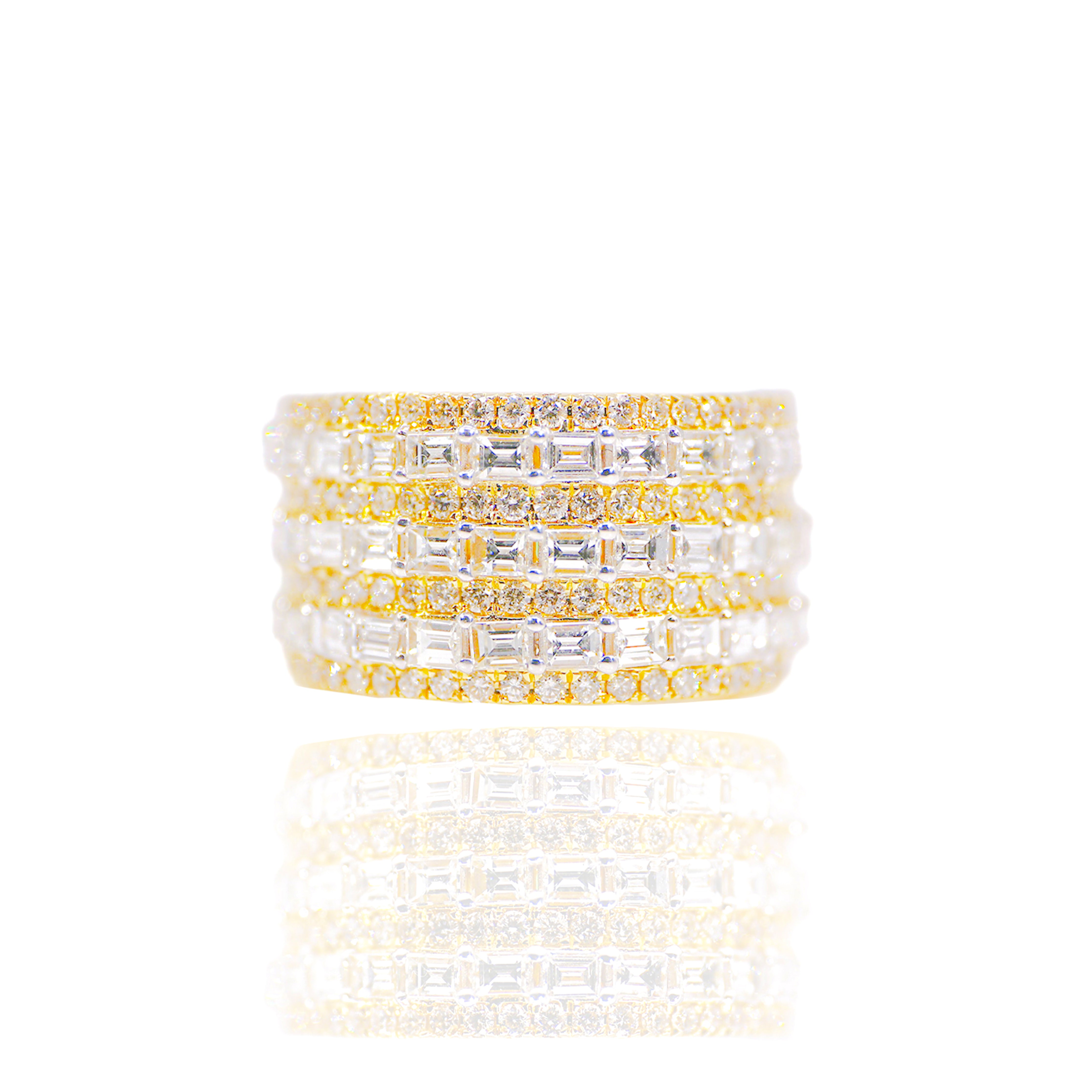 3 Row of Baguettes and Round Diamond Ring