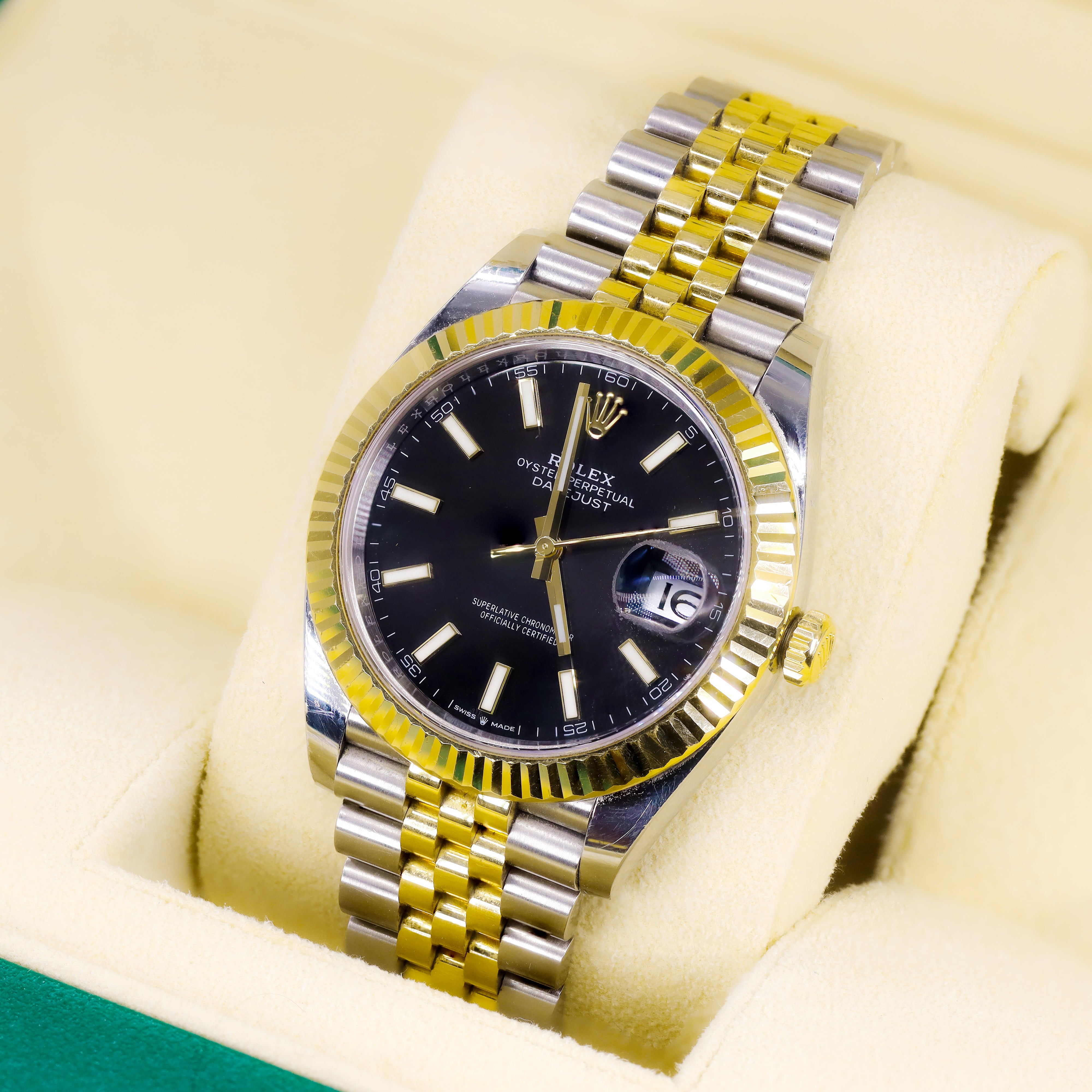 Rolex 126333 Datejust 41mm Jubilee Two-Tone 18K Gold Fluted Bezel & Black Marker Dial