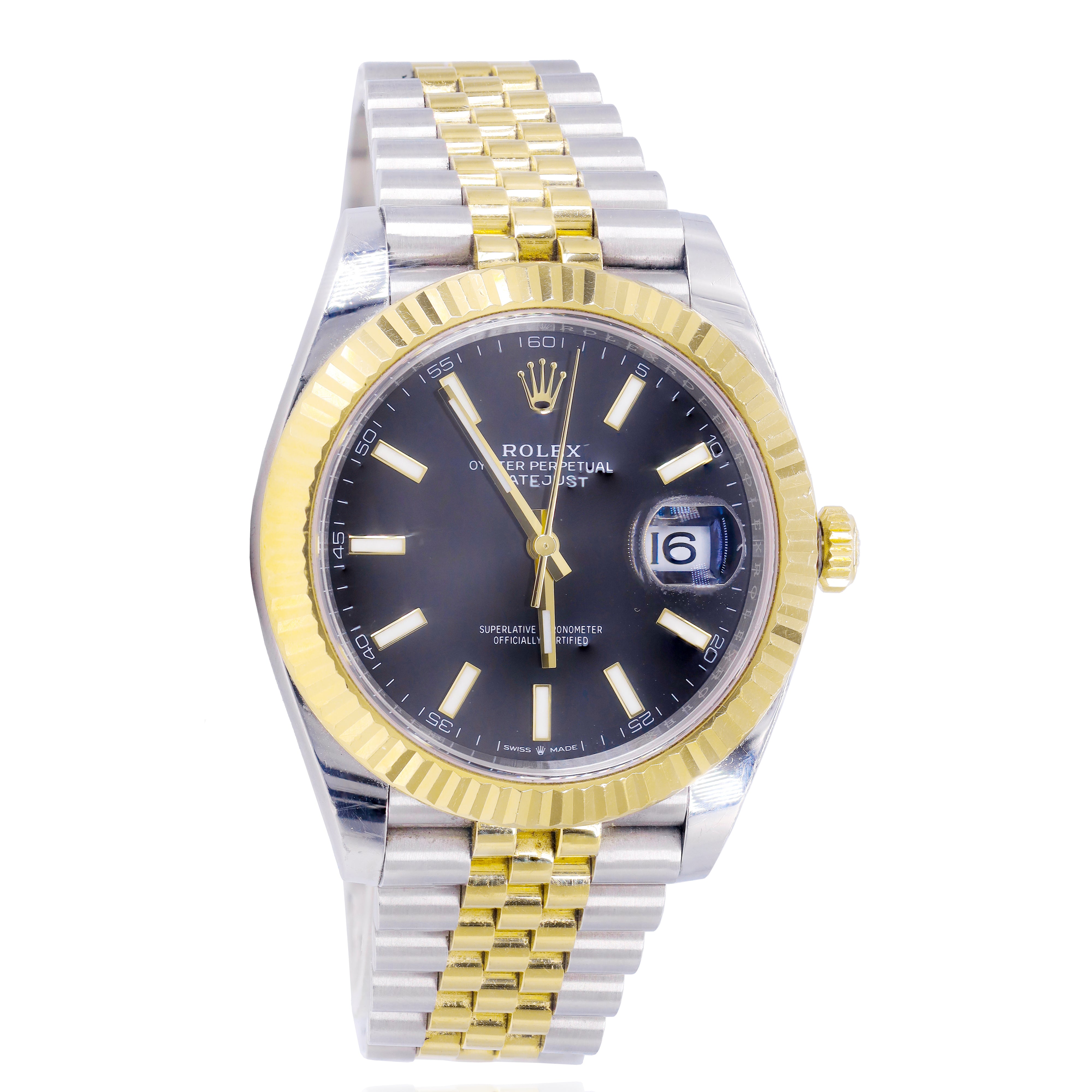 Rolex 126333 Datejust 41mm Two-Tone 18K Gold & Black Marker Dial Fluted Bezel