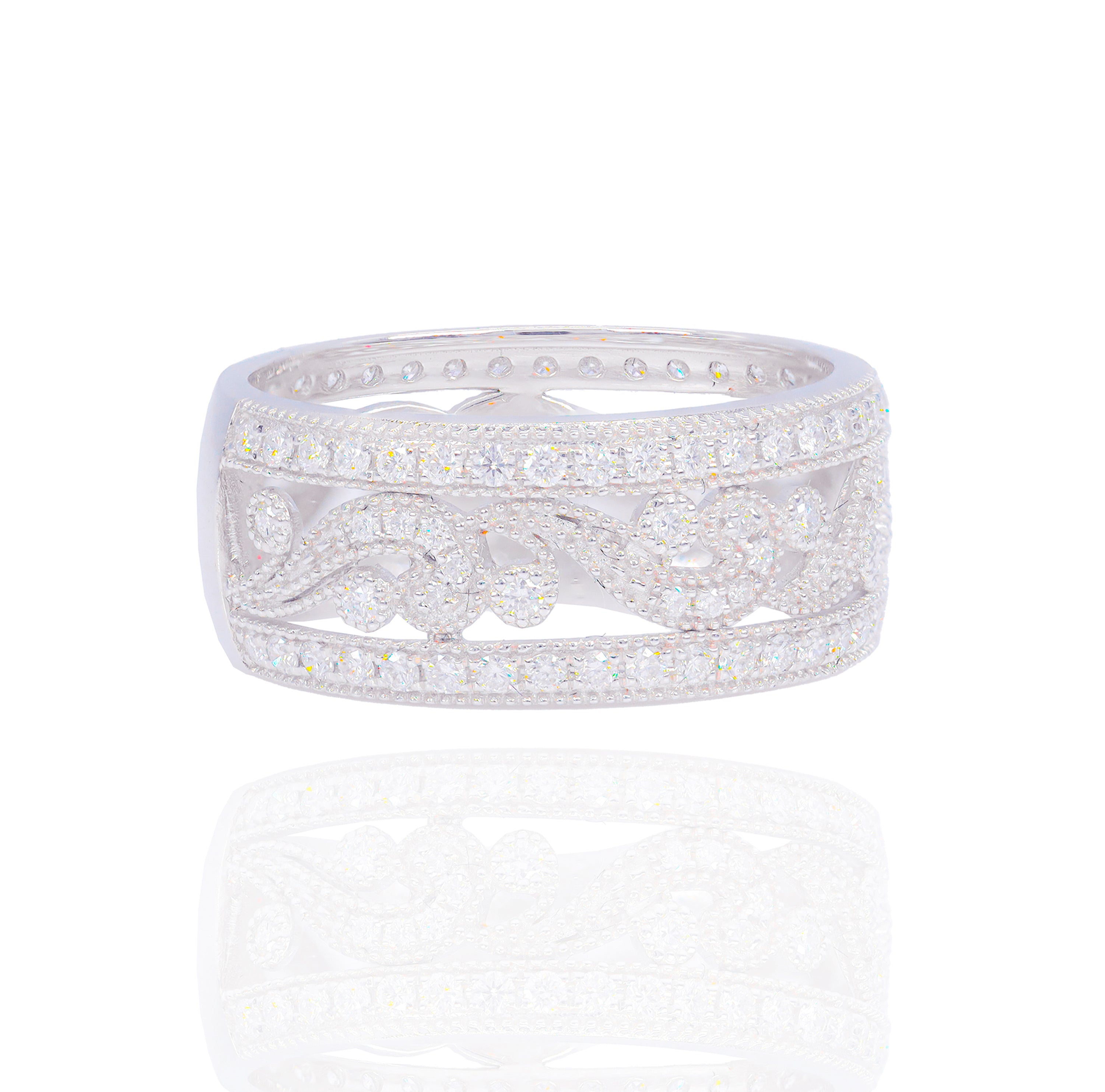 Floral Diamond Ring Band with Ornaments