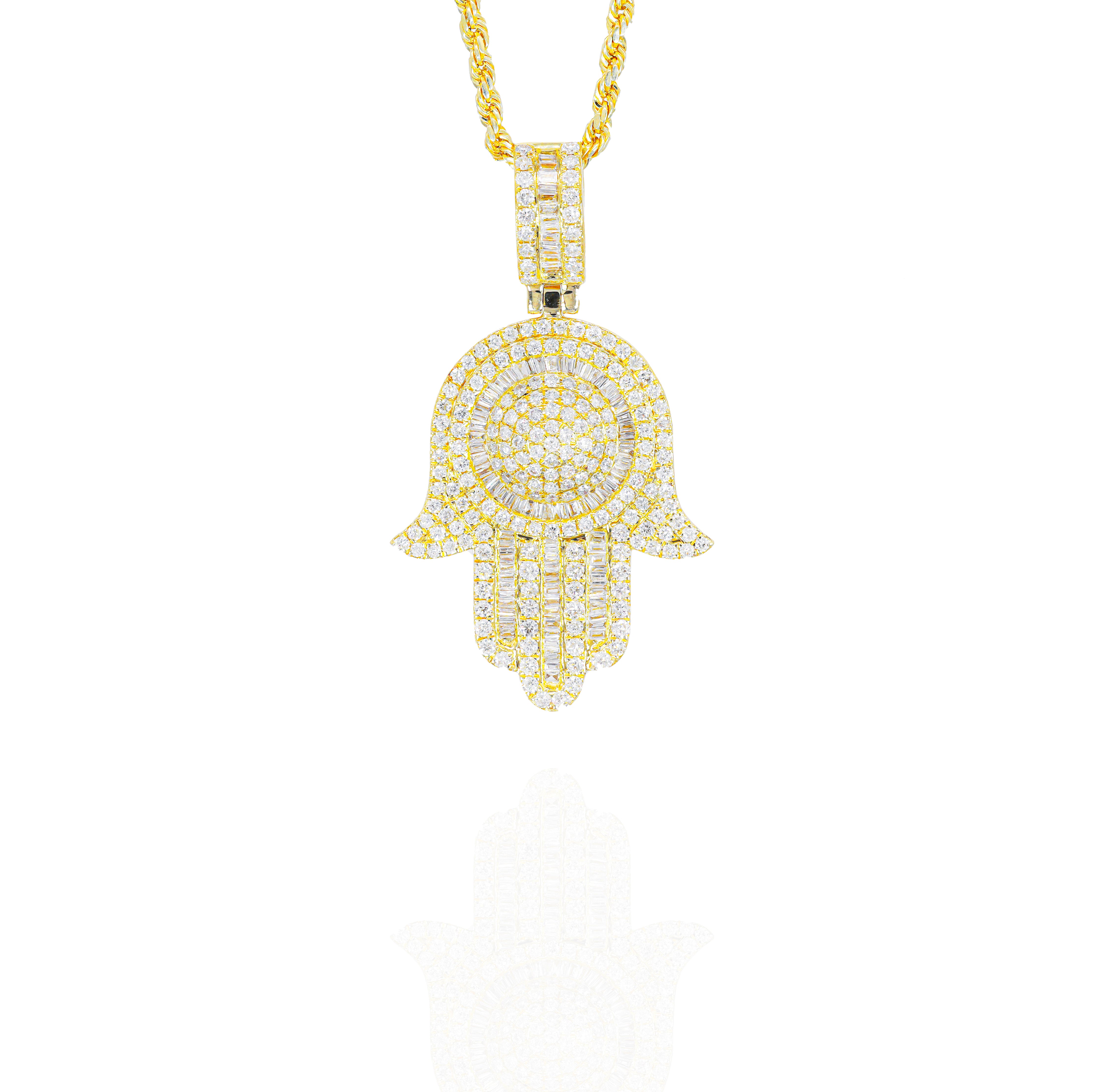 Hamza Hand Baguette Diamond Pendant