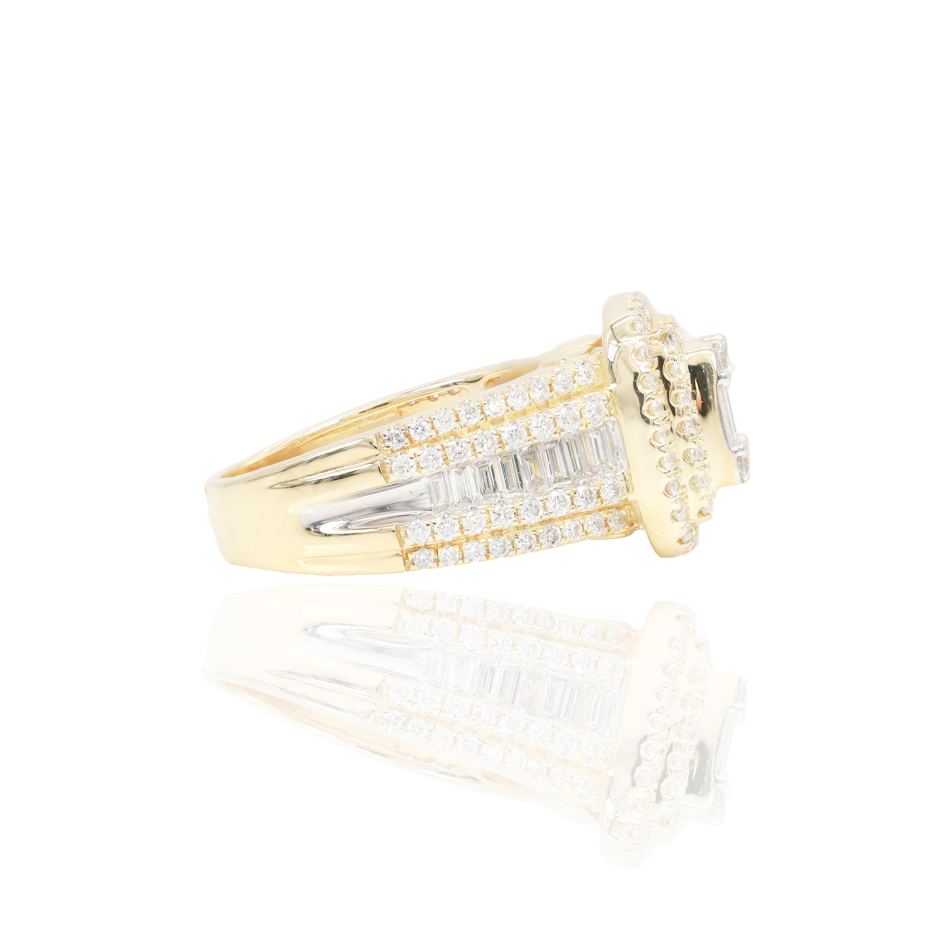 Double Halo Center Baguette Diamond Engagement Ring & Band