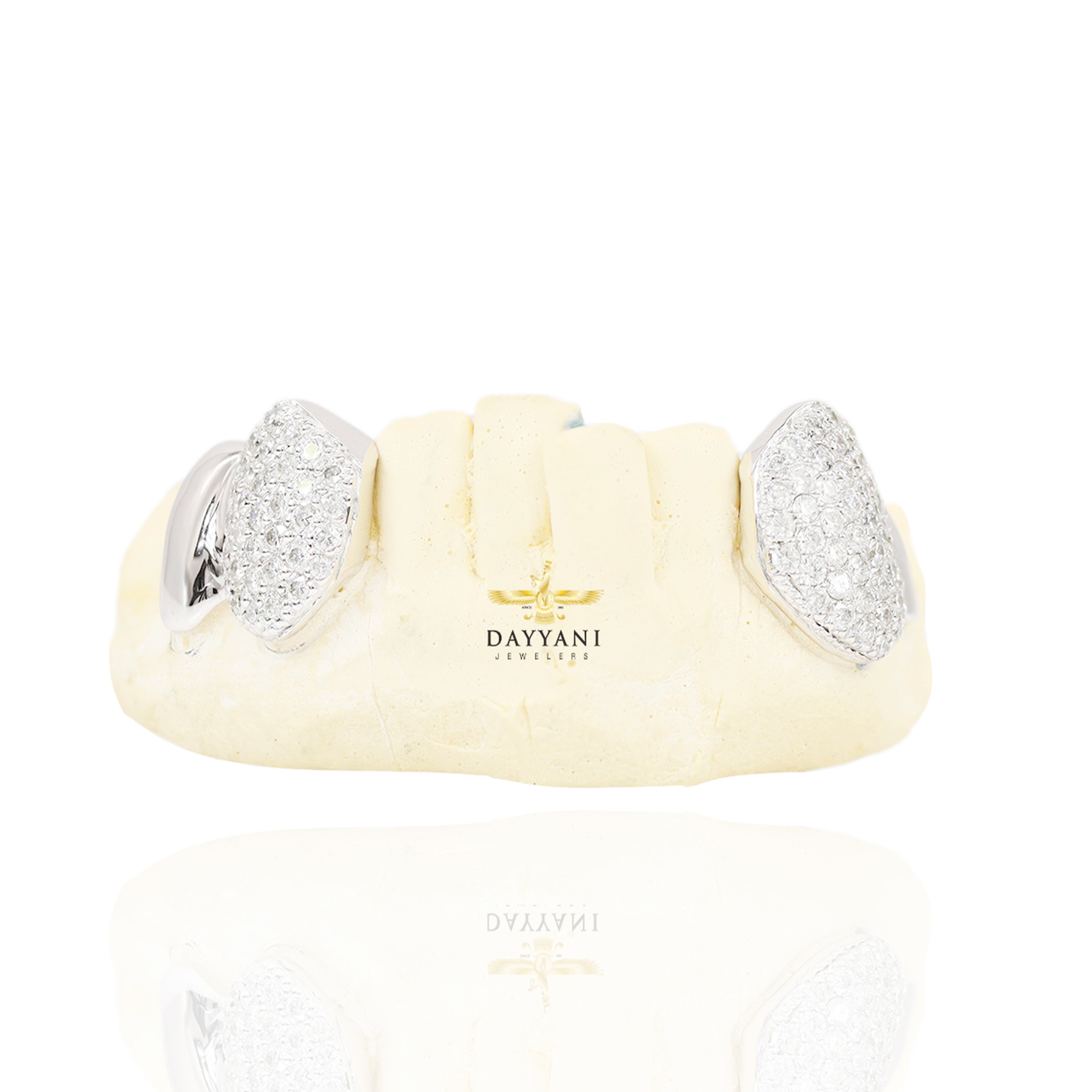 Custom 4 Teeth with 2 Teeth Diamond Grillz with Solid Ends Gold Grillz
