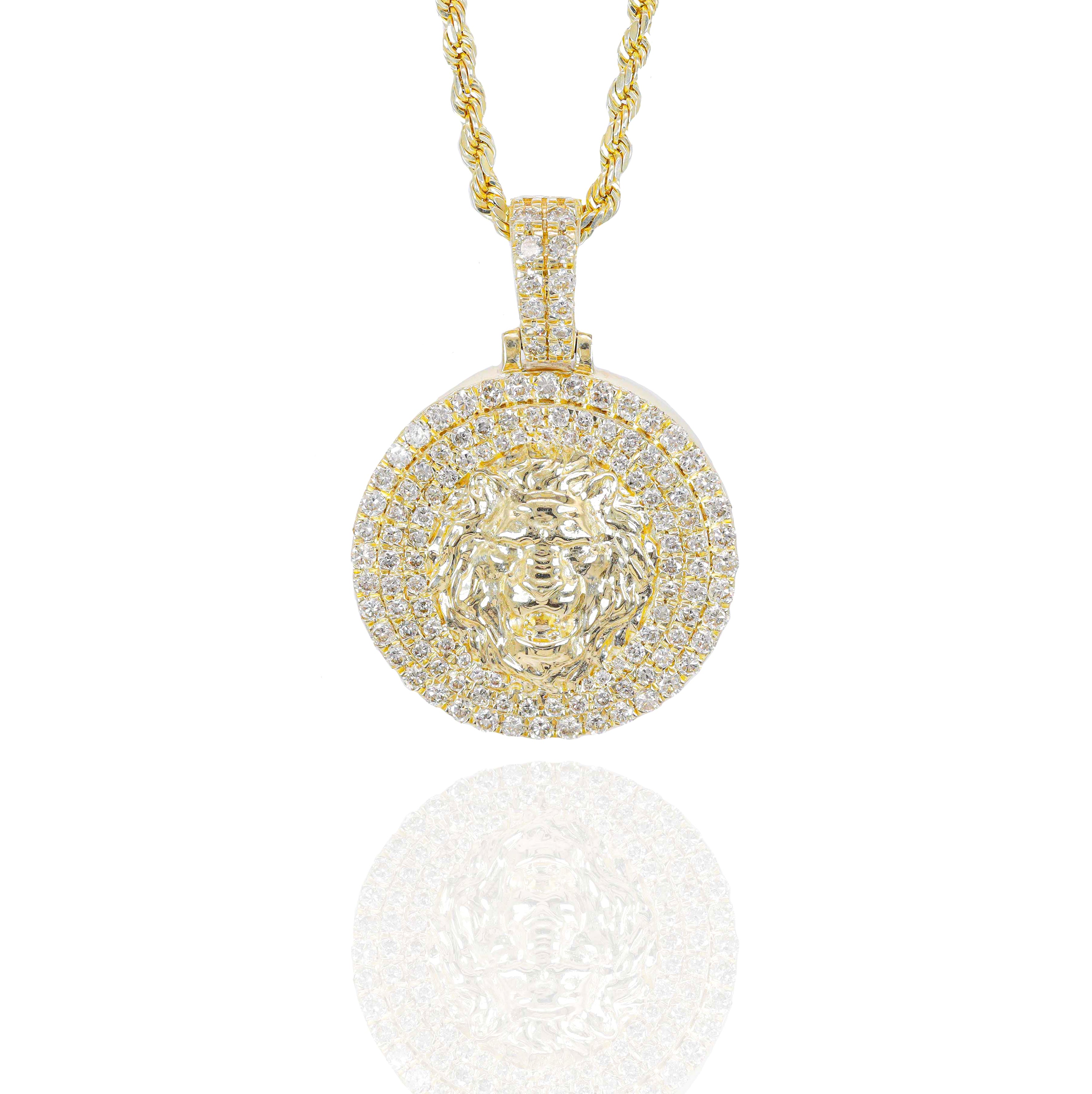 Lion with Diamond Border Diamond Pendant