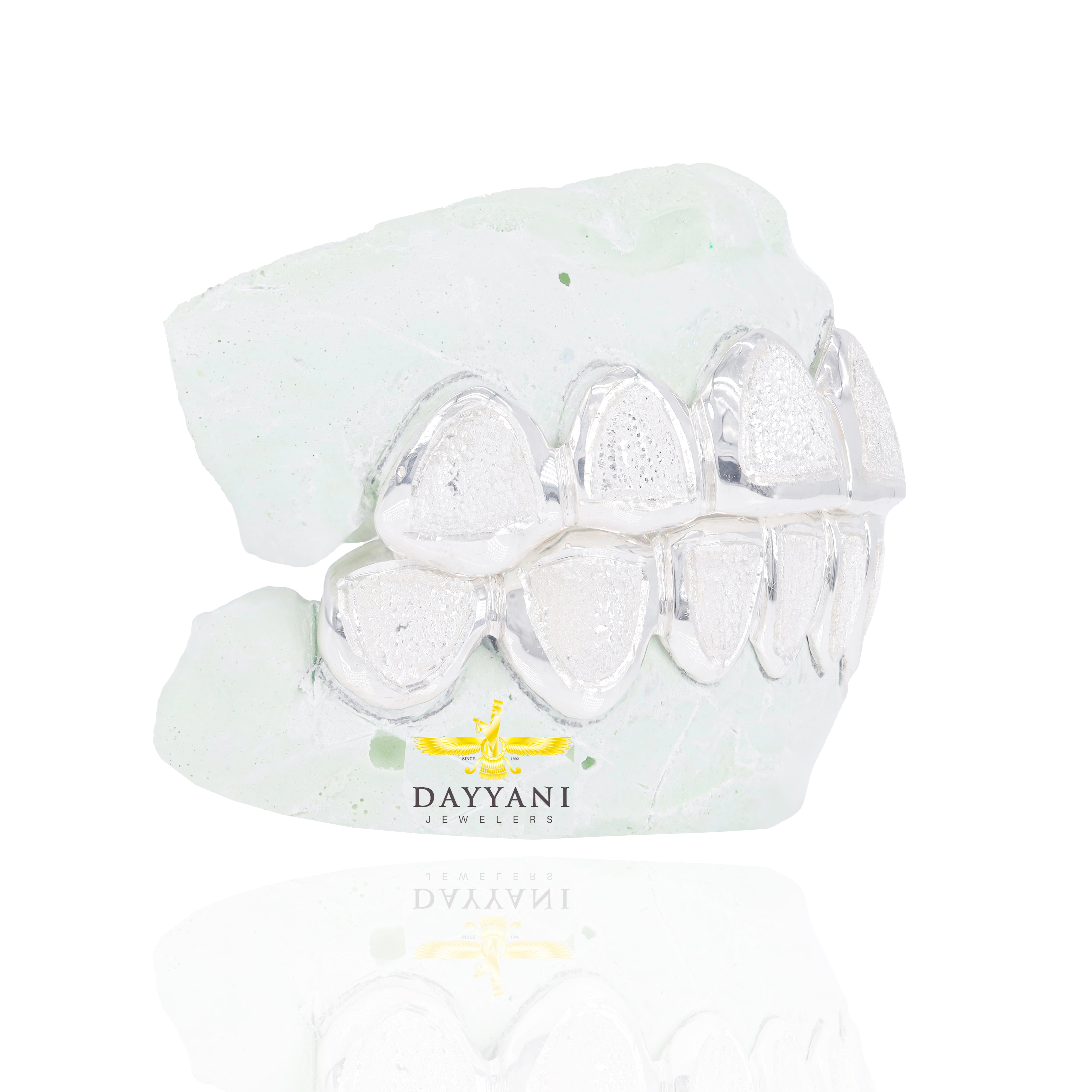 Custom Two-Tone Diamond Dust w/ Solid Trim Gold Grillz