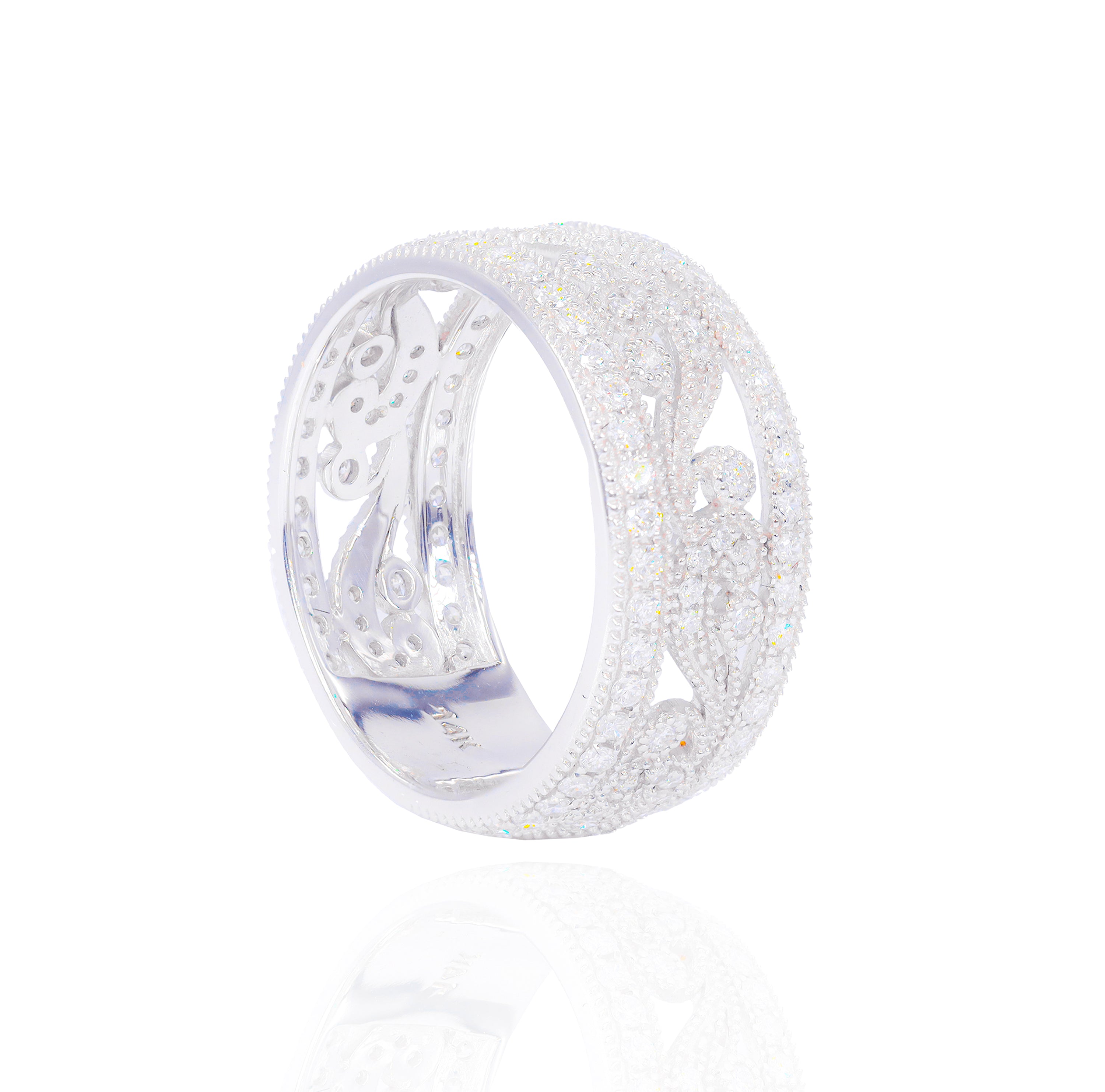 Floral Diamond Ring Band with Ornaments