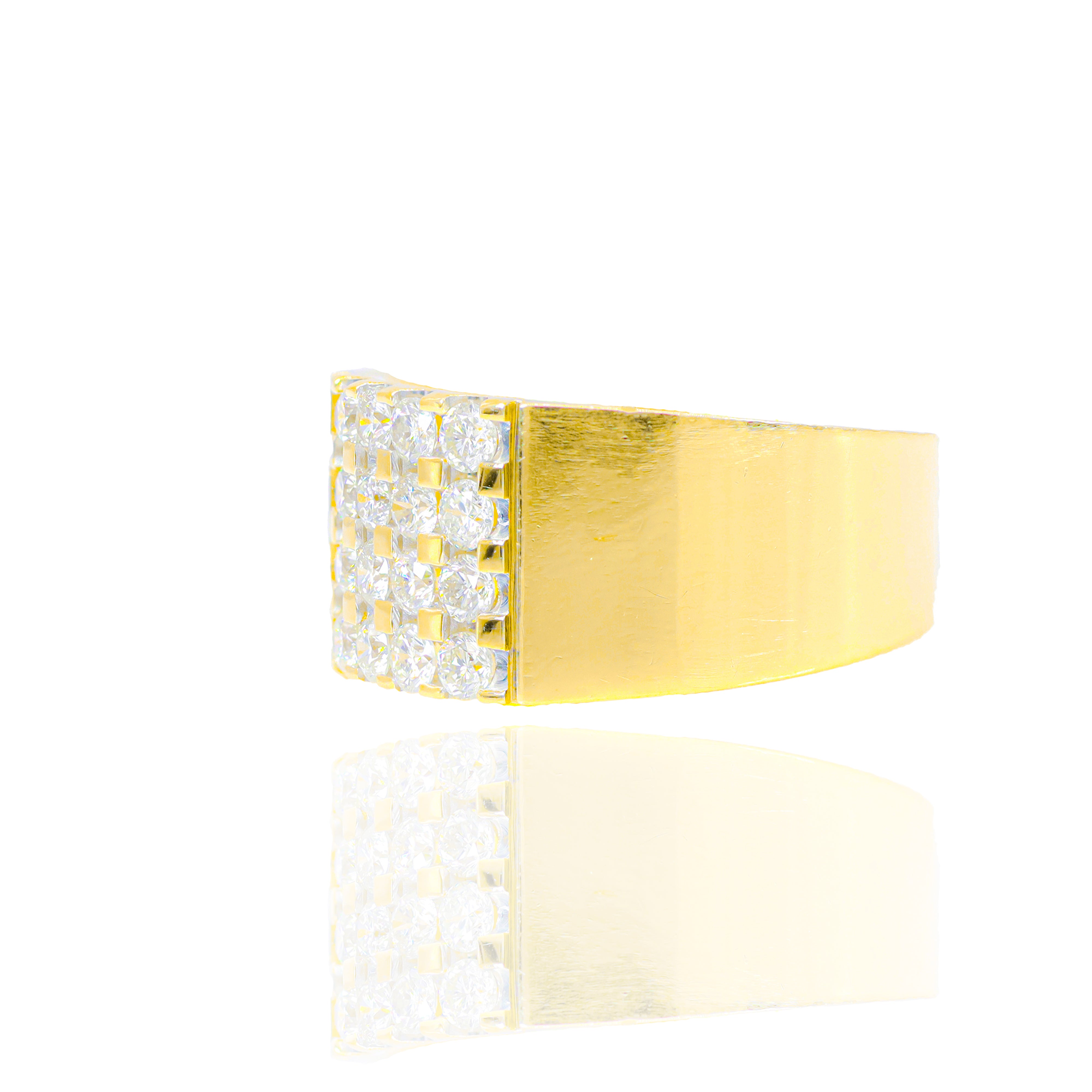 4 Row Diamond Square Gold Ring