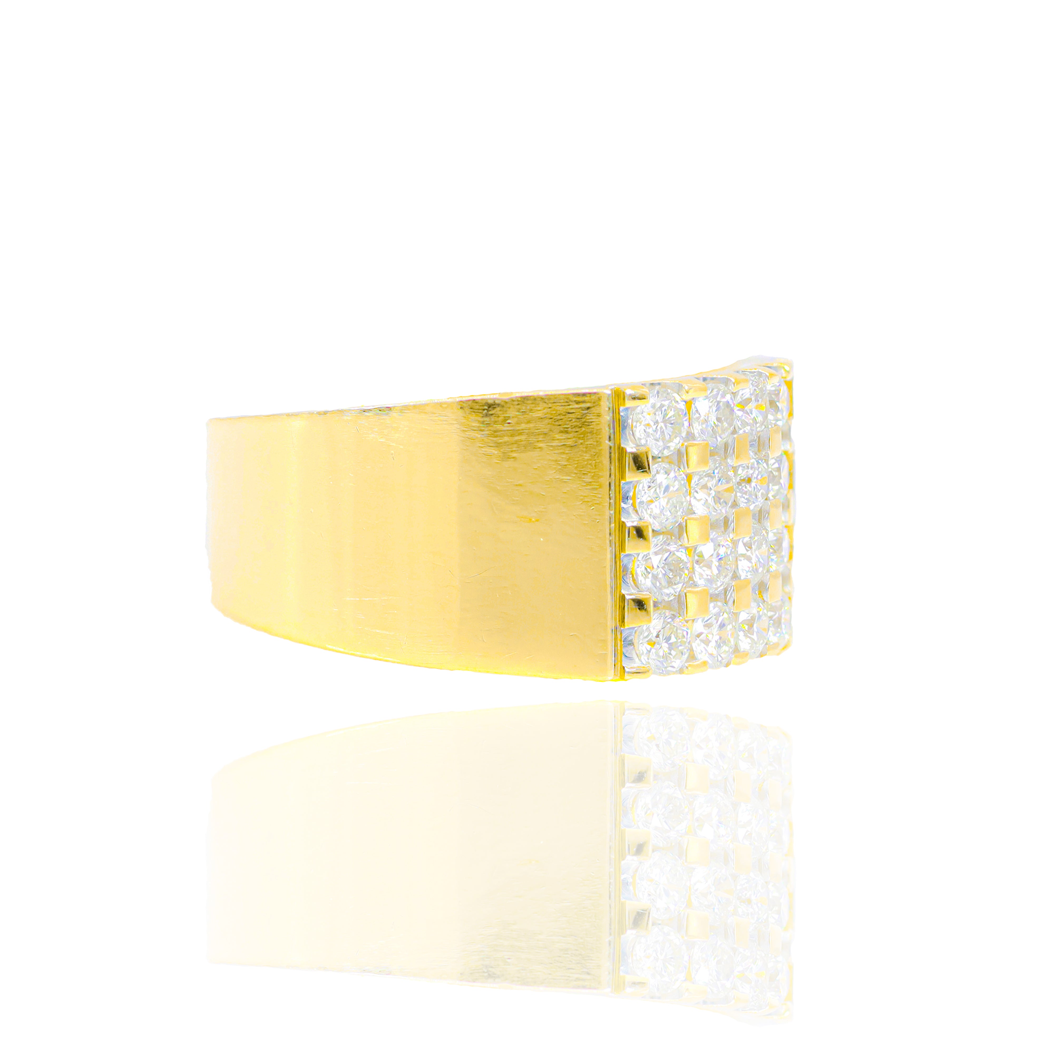 4 Row Diamond Square Gold Ring