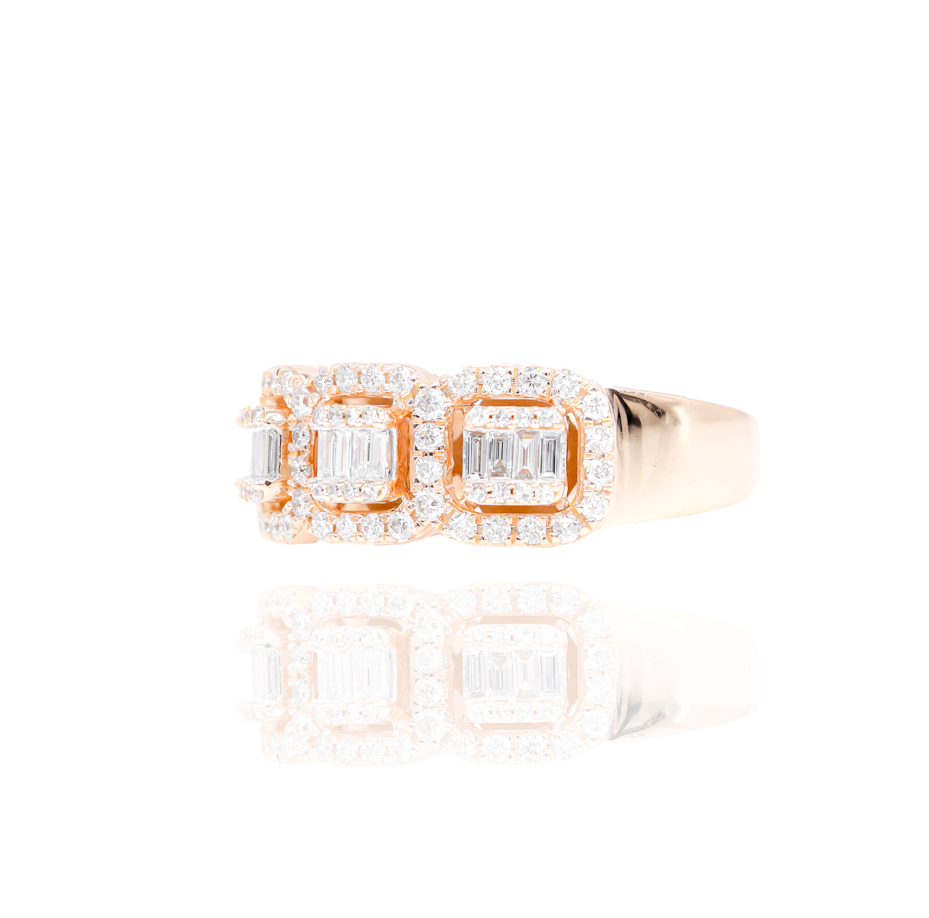 Sectional Baguette & Round Halo Diamond Ring