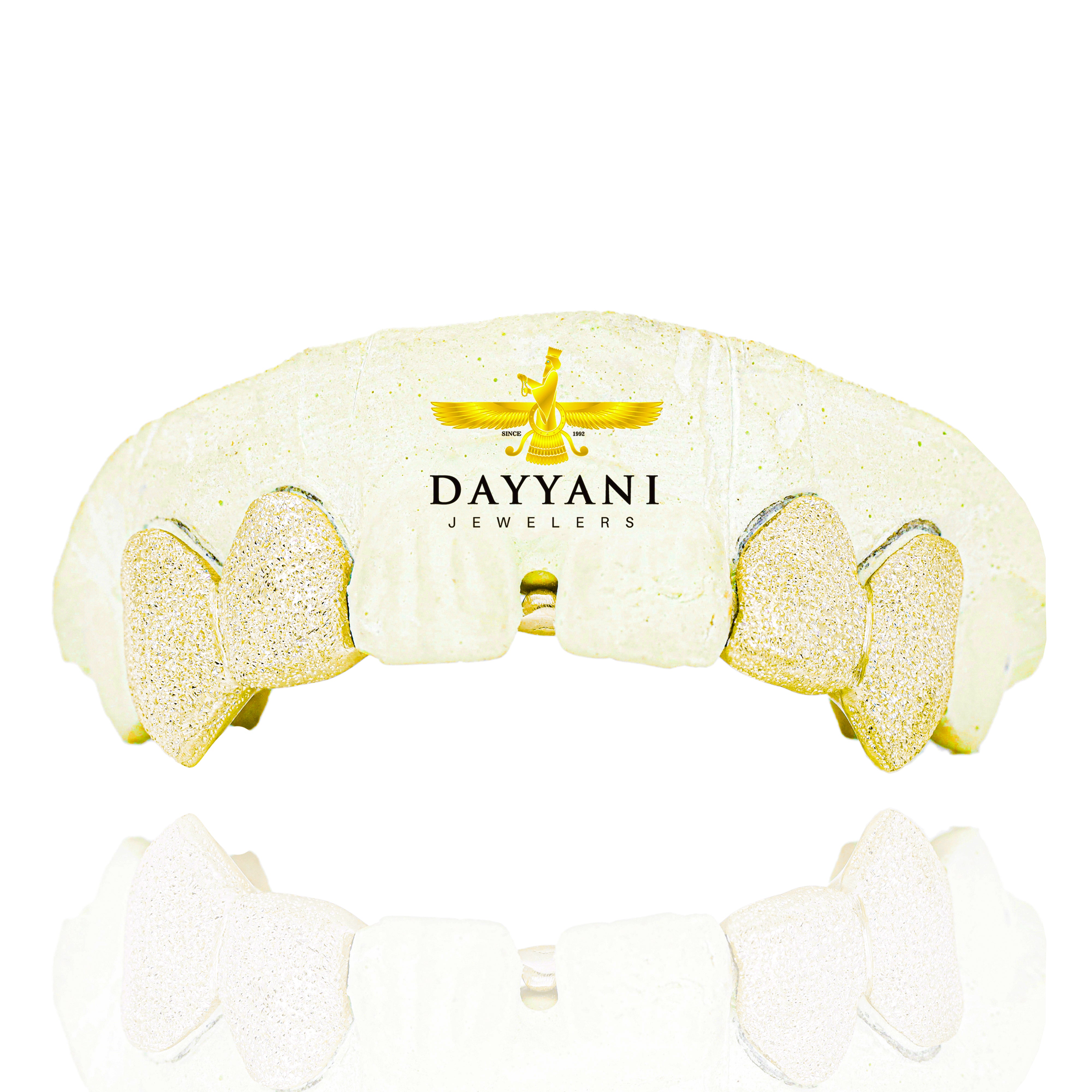 Custom 2:2 Teeth Diamond Dust Grillz with Extended Fangs Gold Grillz