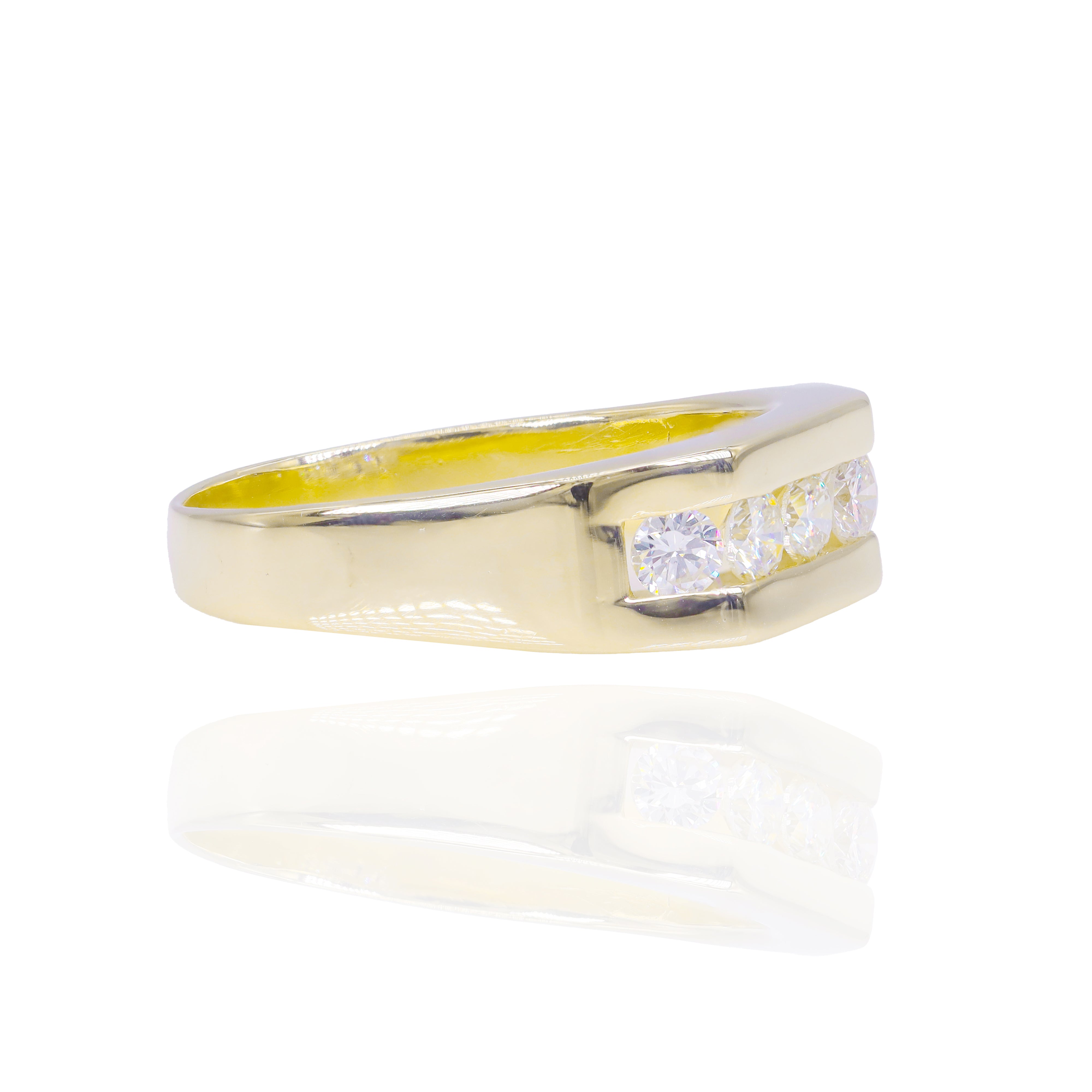 One Row Diamond Gold Men's Band Ring