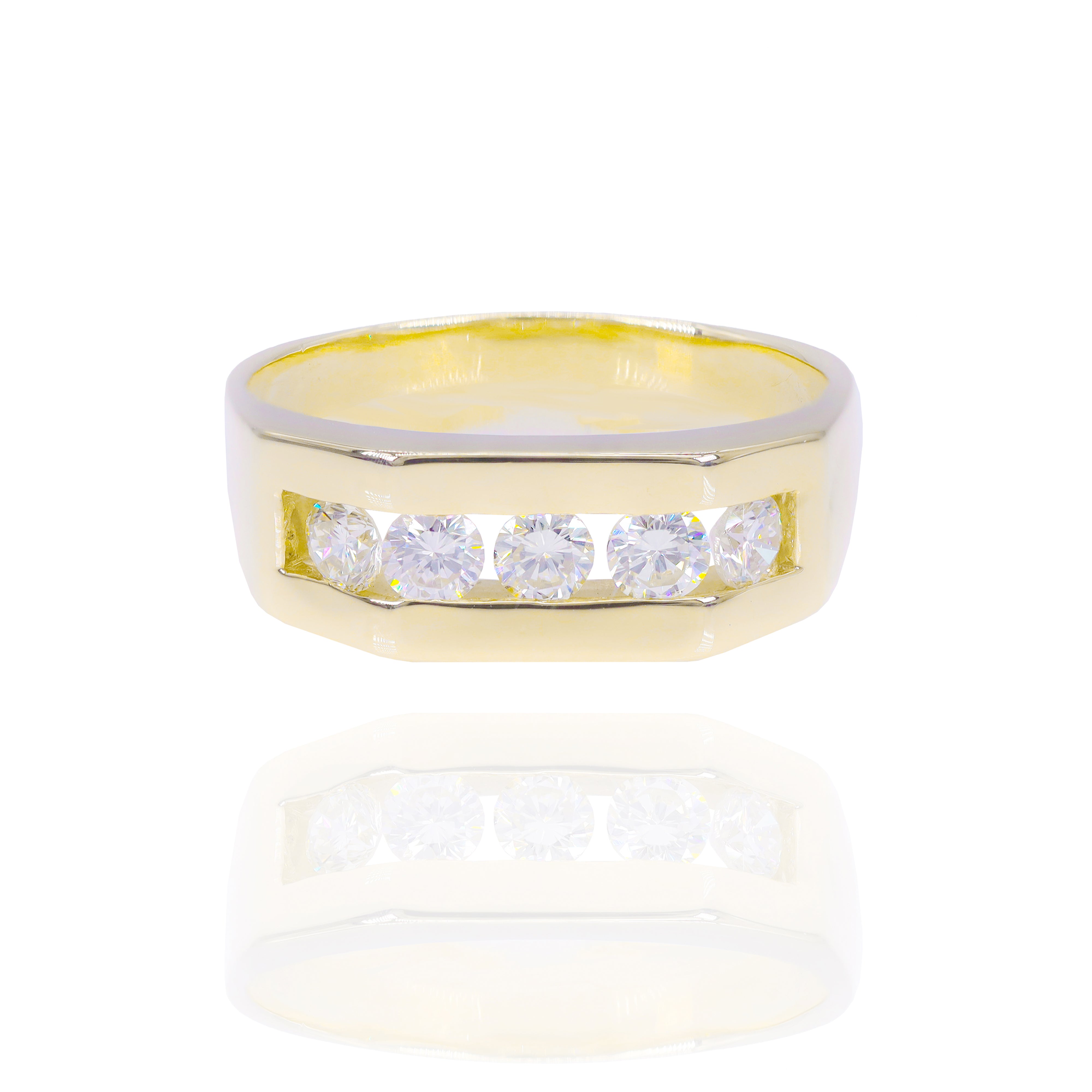 One Row Diamond Gold Men's Band Ring