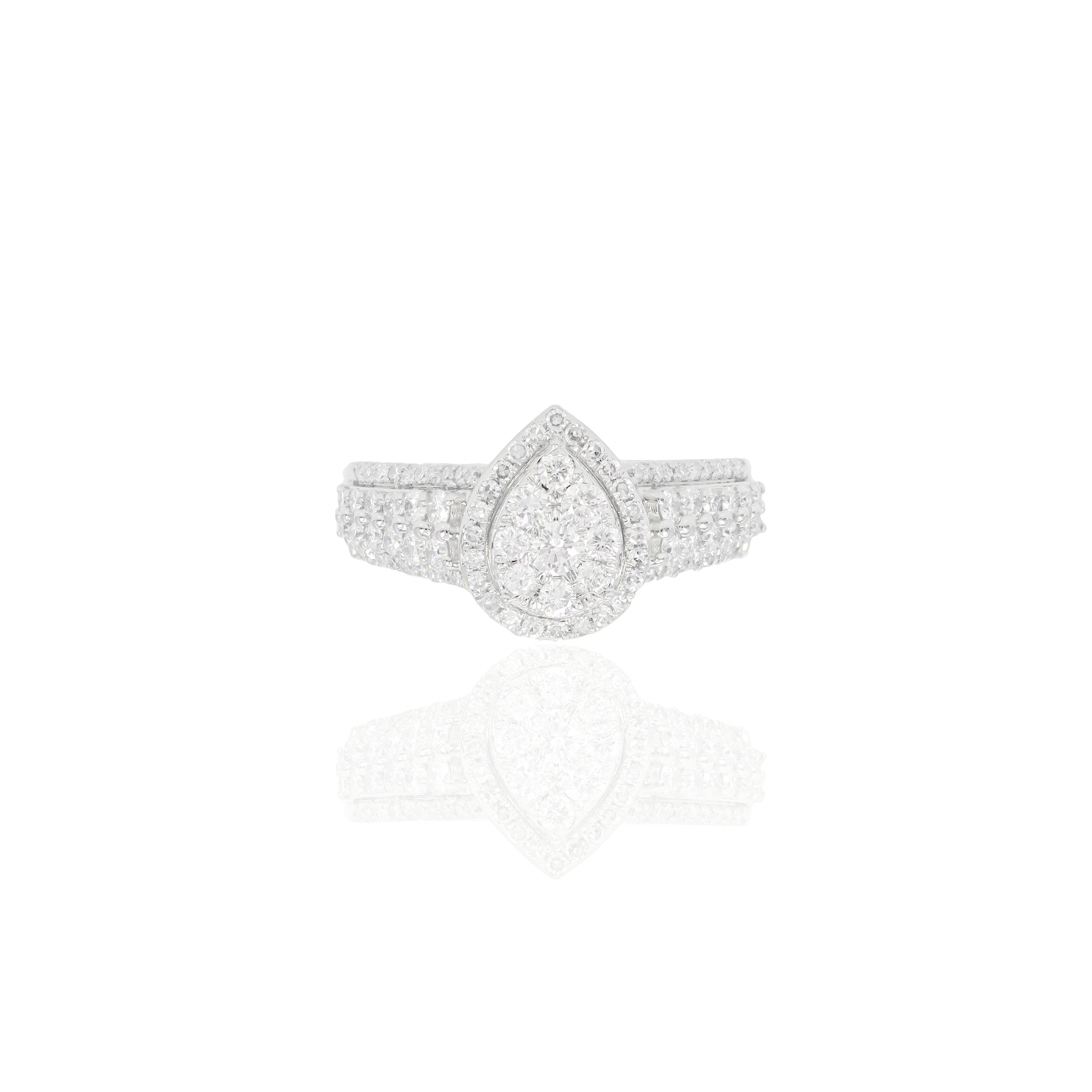 Pear Shaped Cluster Engagement Ring & Band