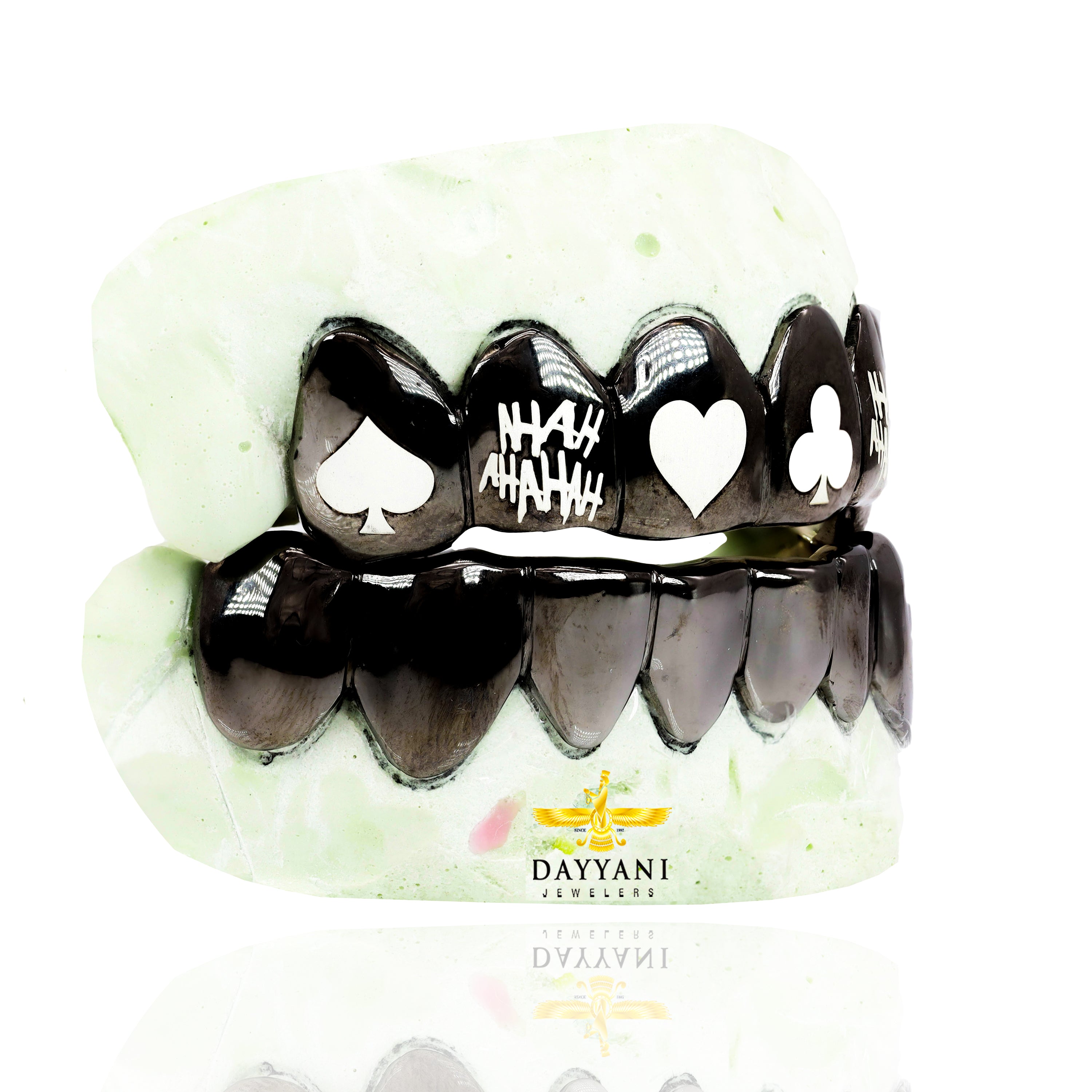 Custom 6 Teeth Joker Grill with Black Rhodium with Engravings Gold Grillz