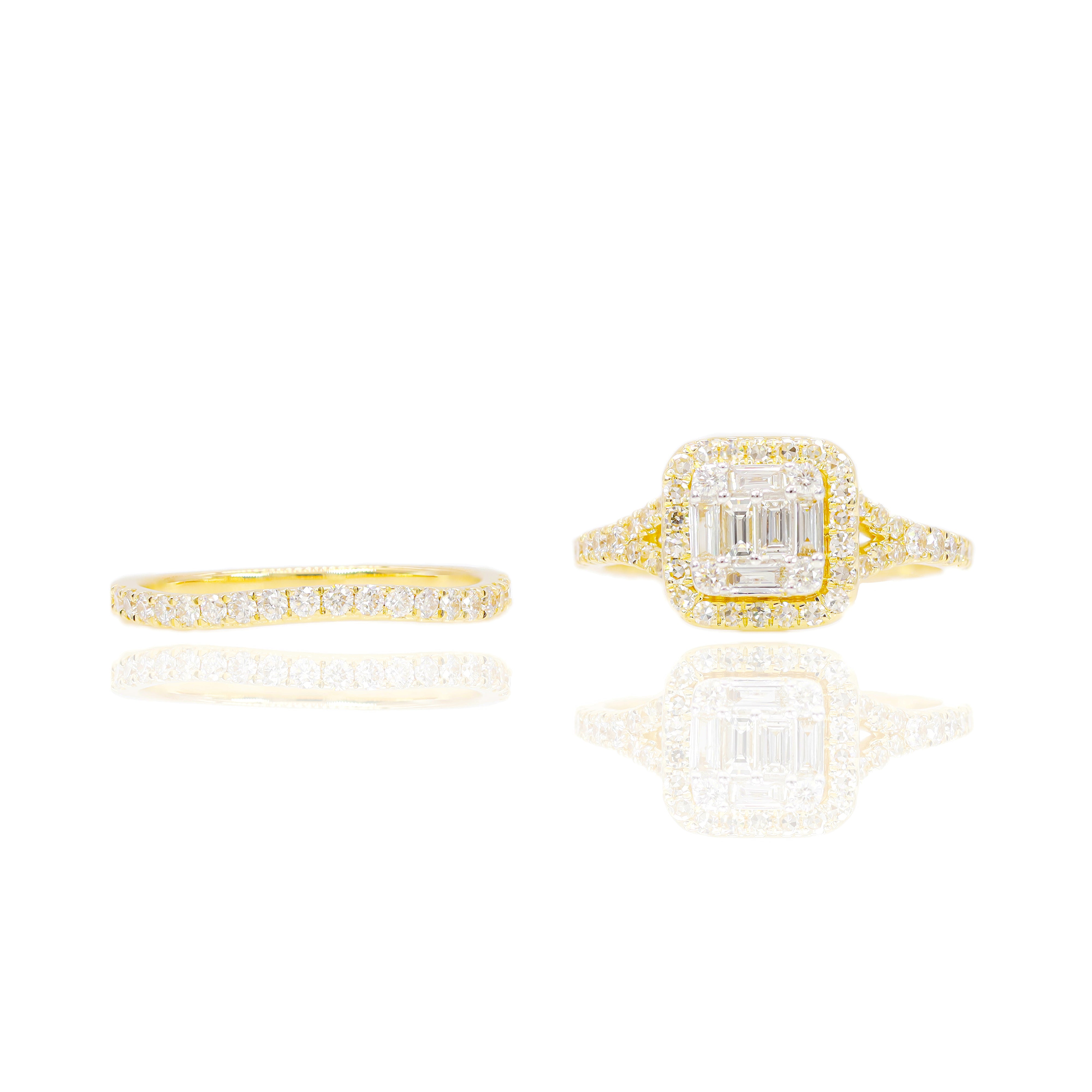 Diamond Princess Cut Shape Baguette Engagement Ring & Band