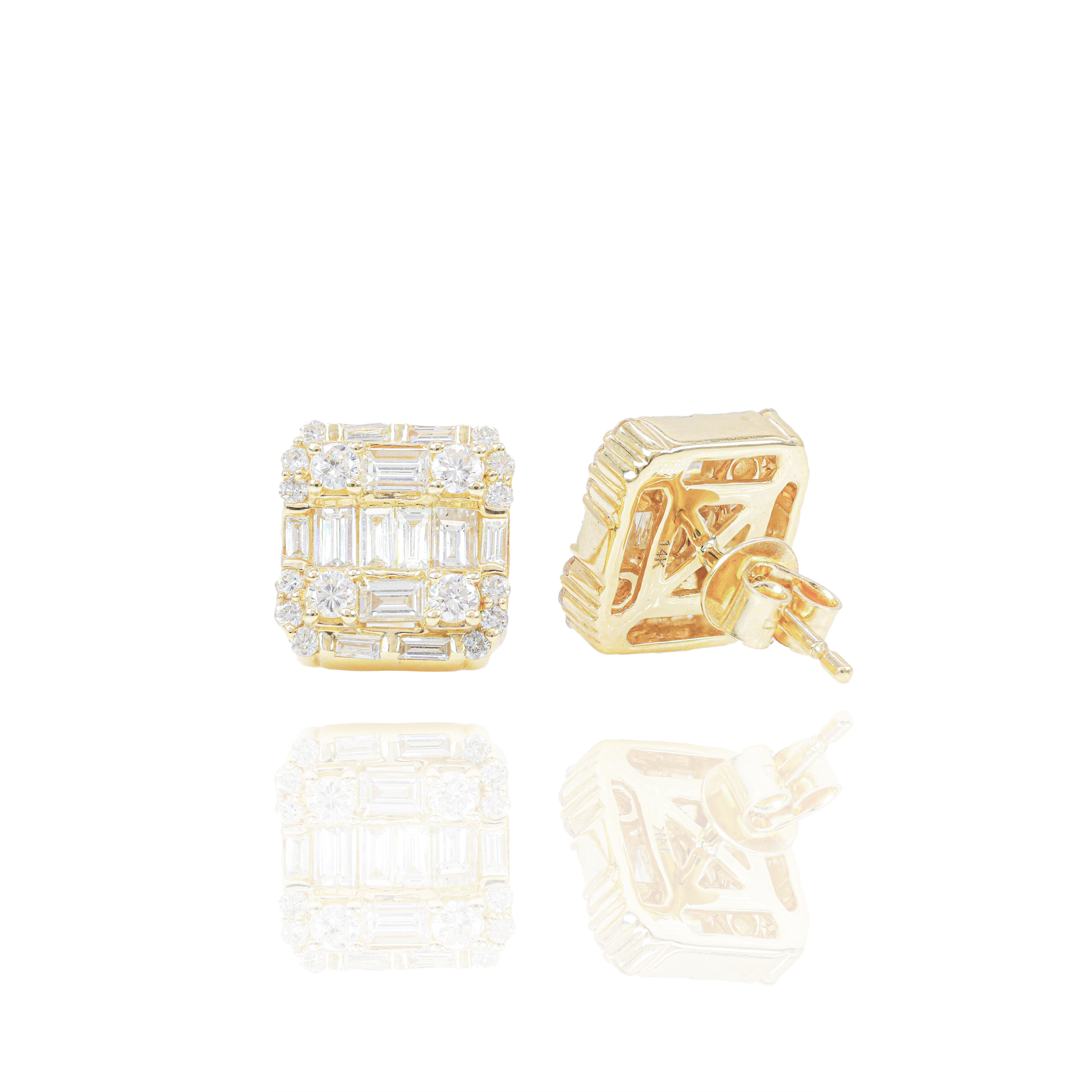 Round & Baguette Diamond Border Earrings