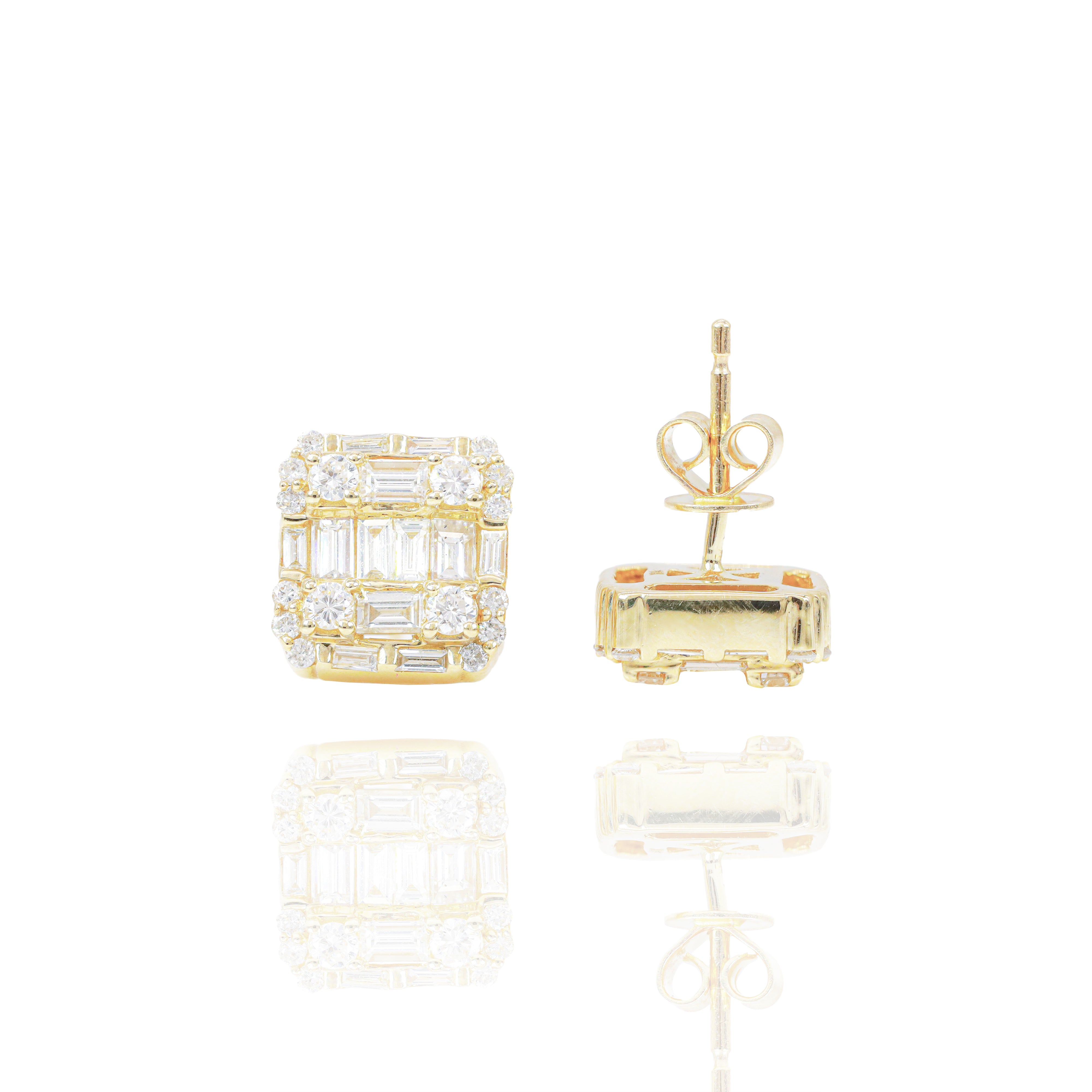 Round & Baguette Diamond Border Earrings