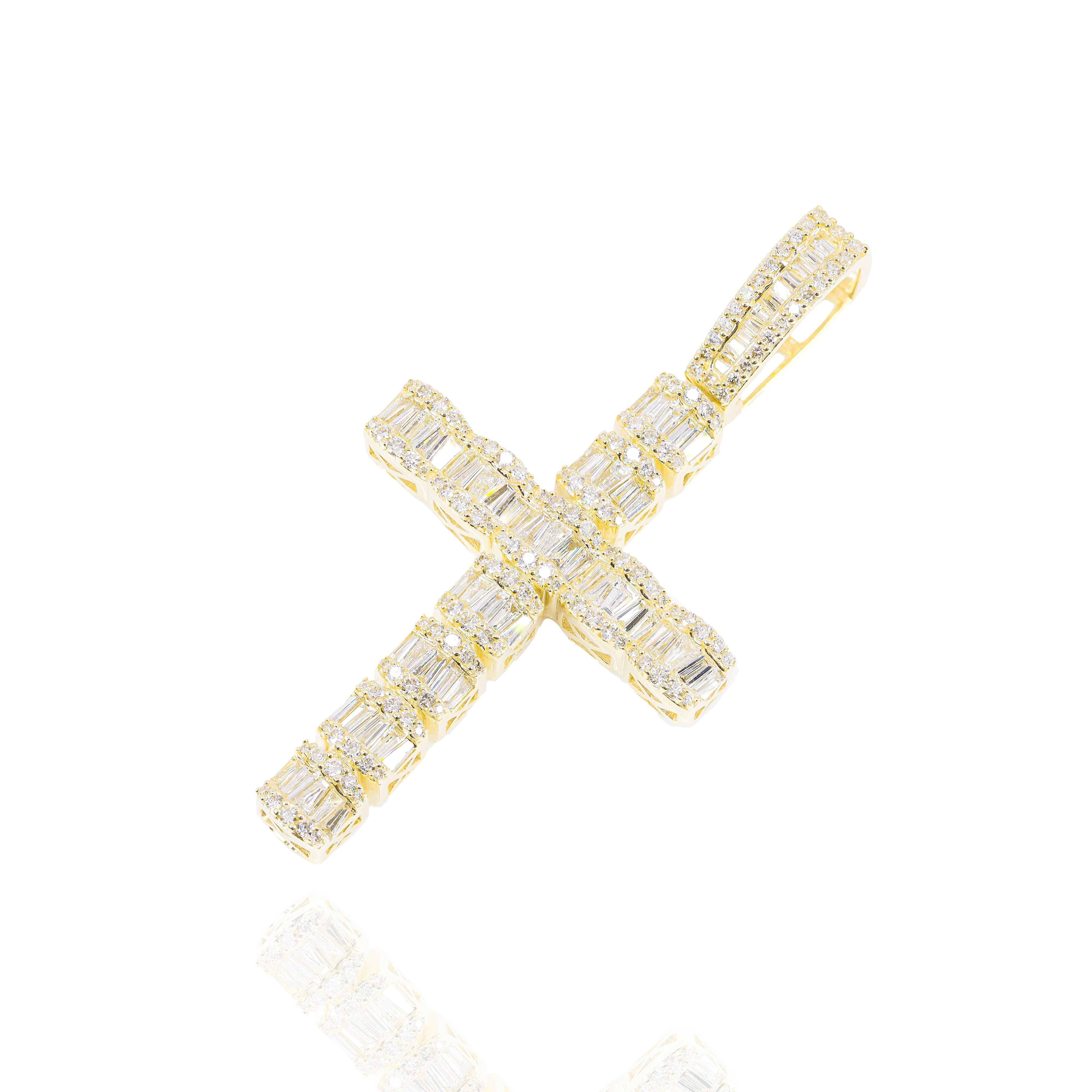 Baguette Diamond Tennis Link Cross Pendant