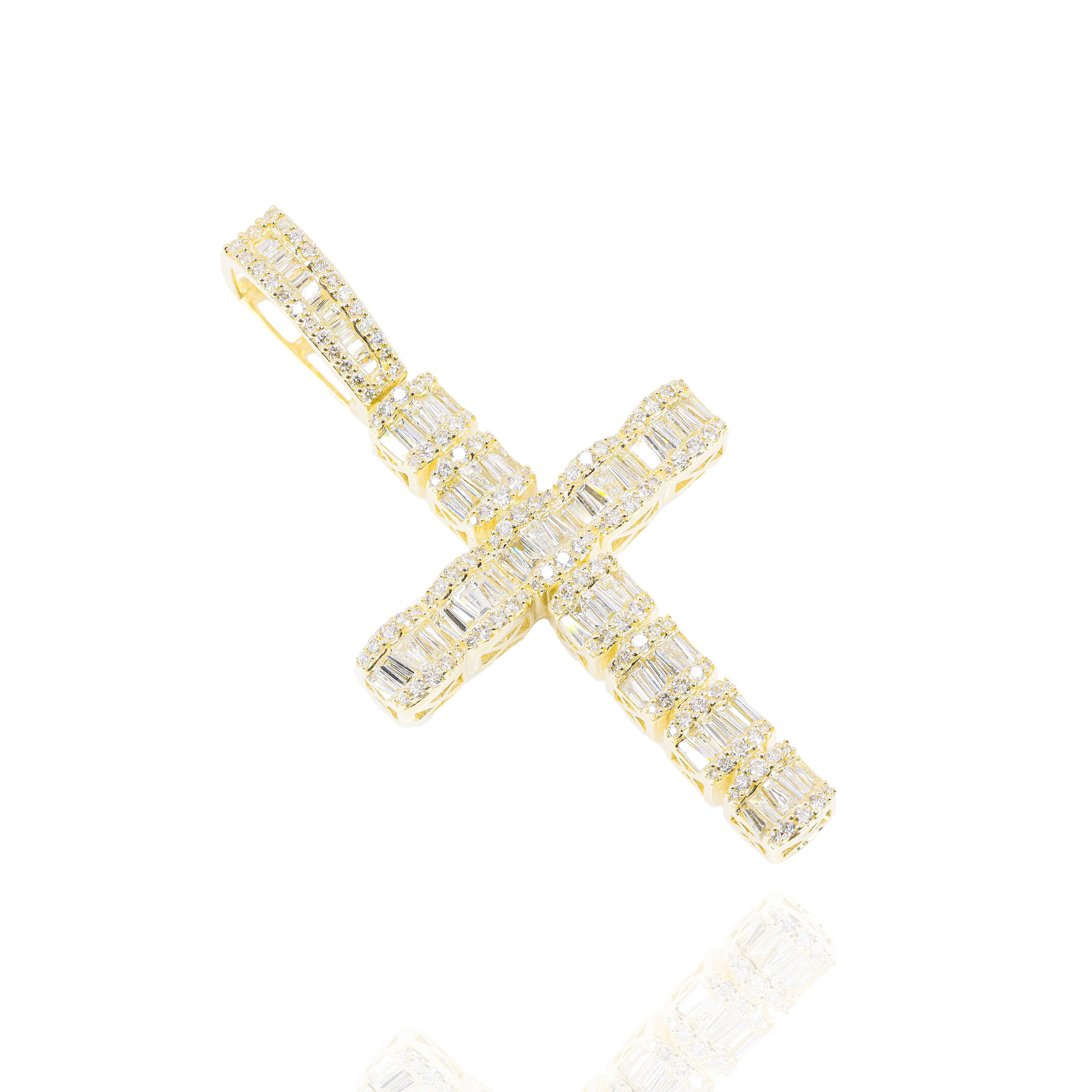 Baguette Diamond Tennis Link Cross Pendant