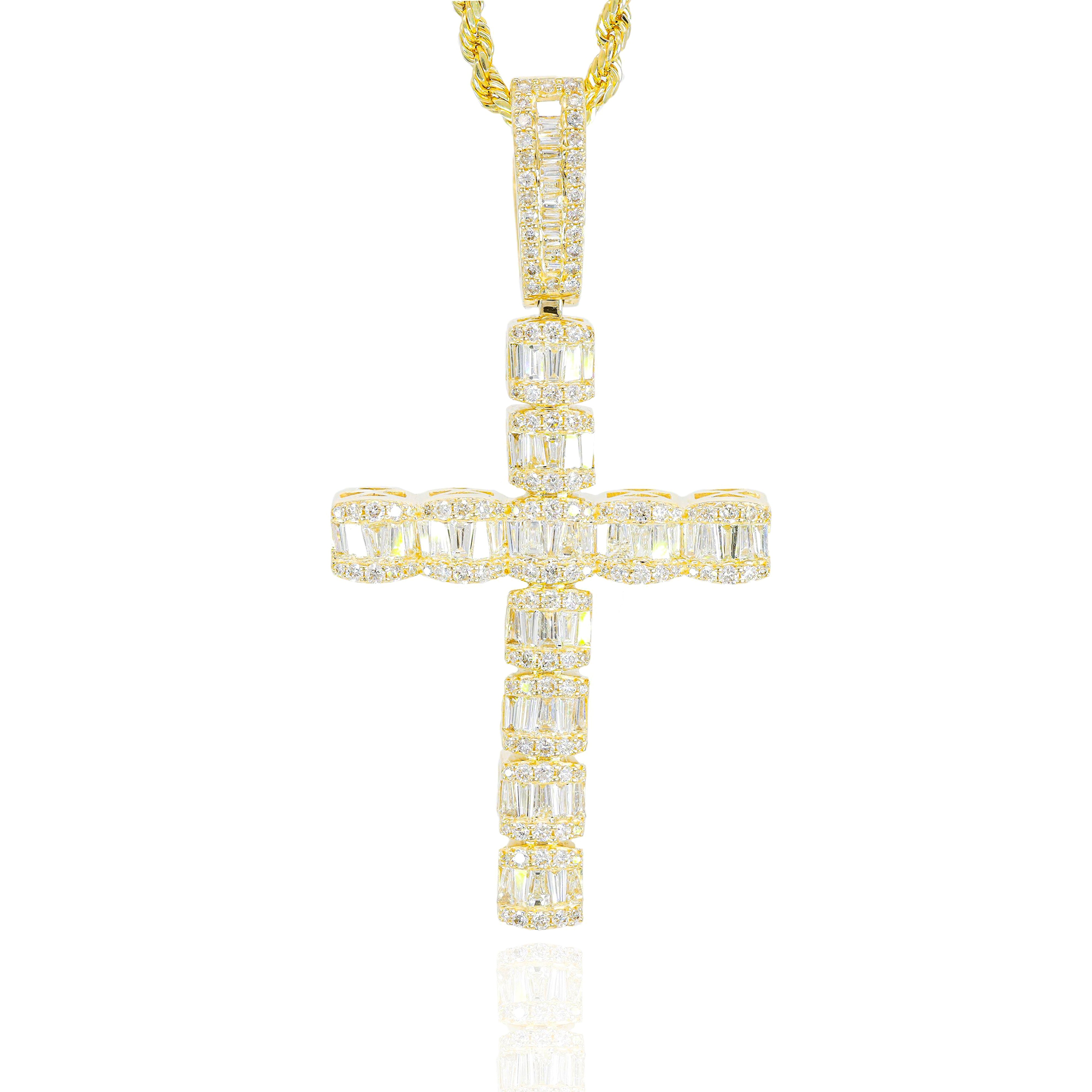 Baguette Diamond Tennis Link Cross Pendant