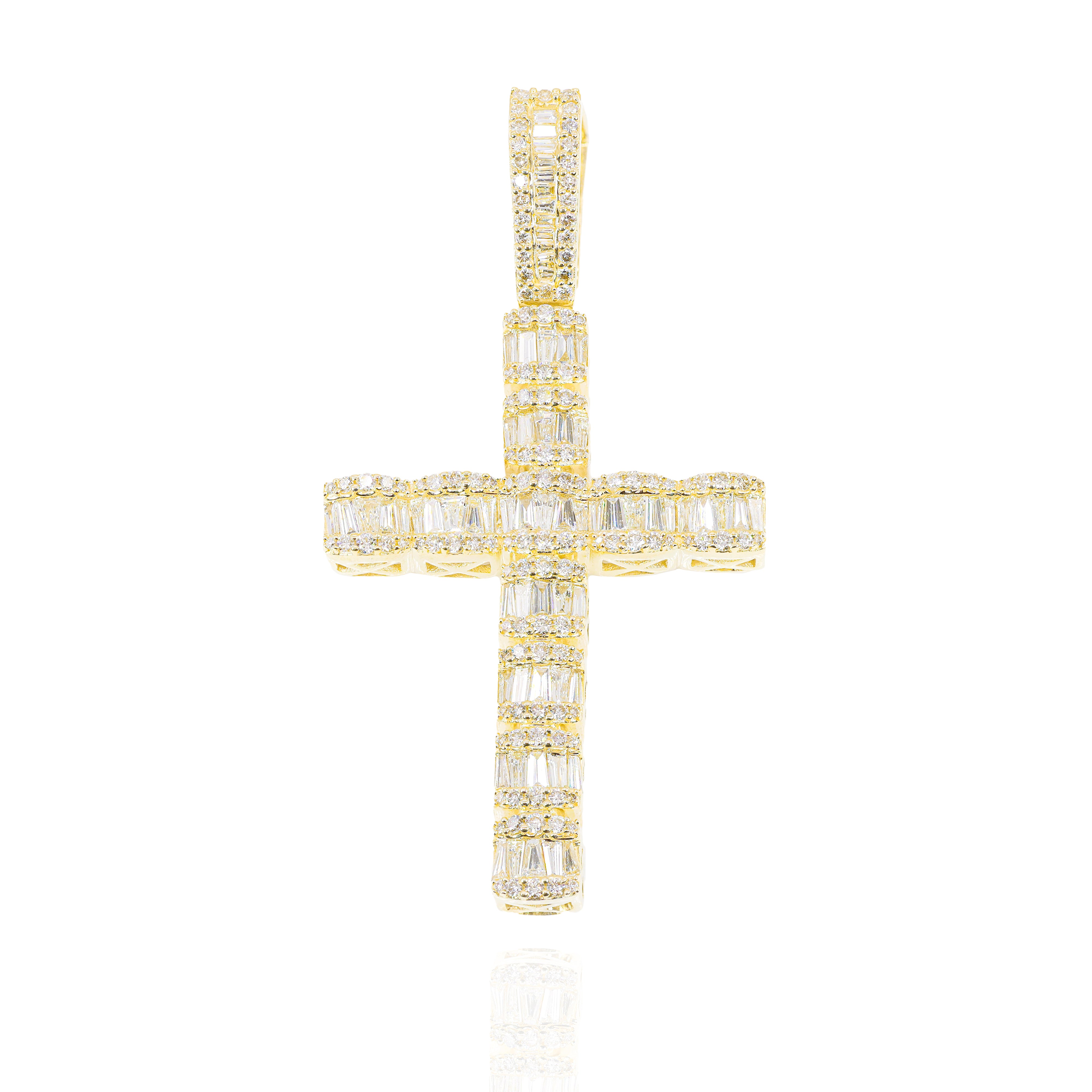 Baguette Diamond Tennis Link Cross Pendant