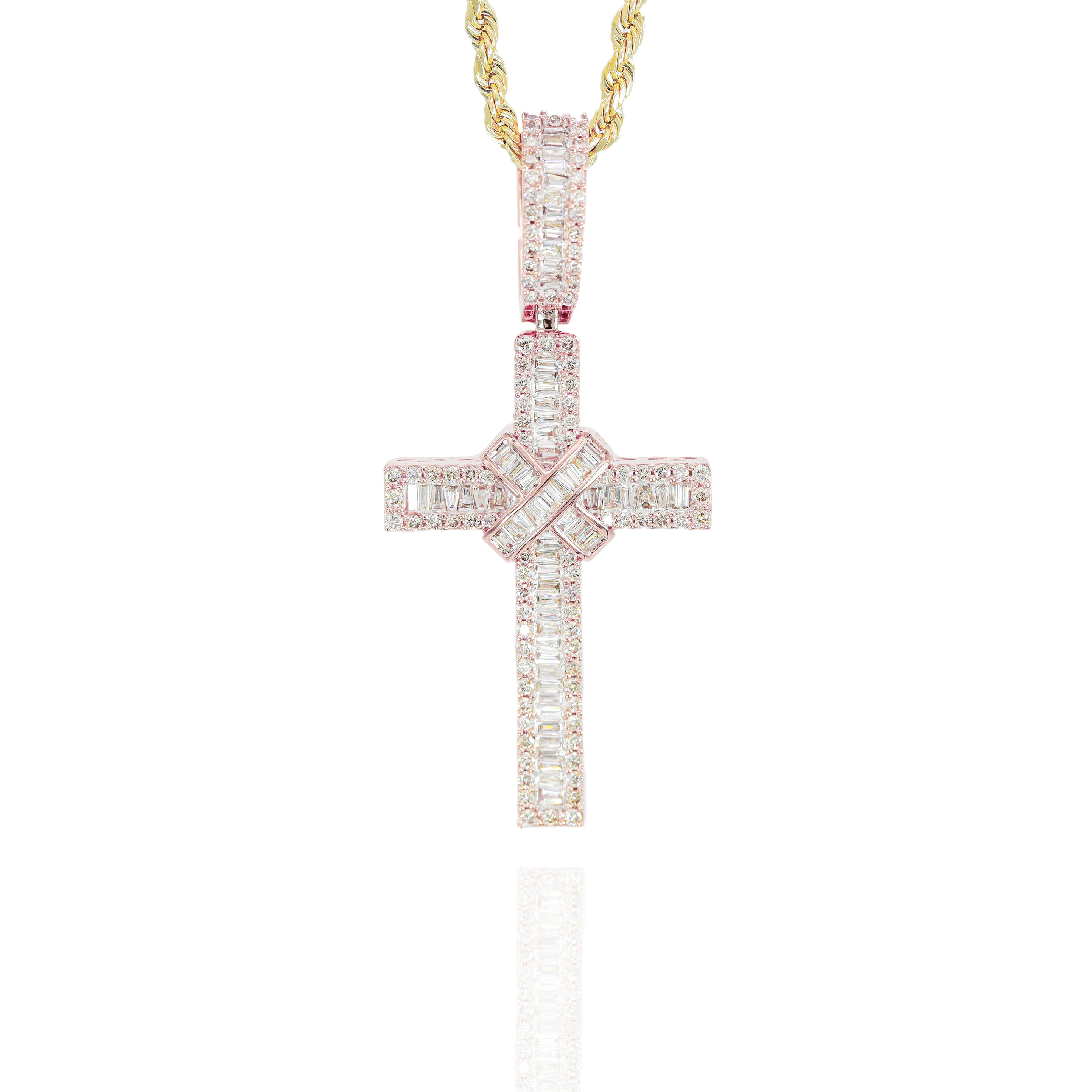 Baguette Cross With Middle Cross Diamond Pendant