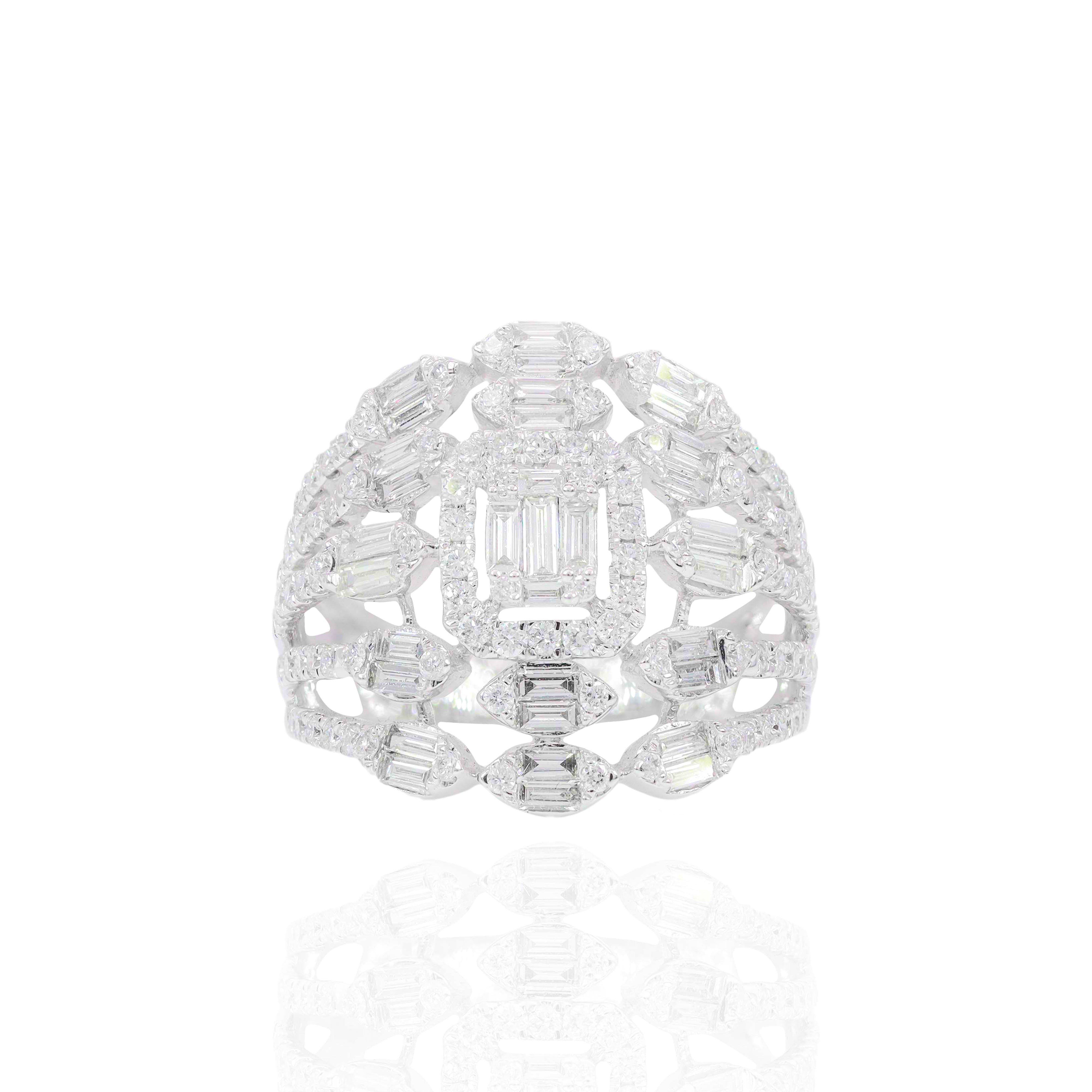 Baguette & Round Diamond Open Concept Ring