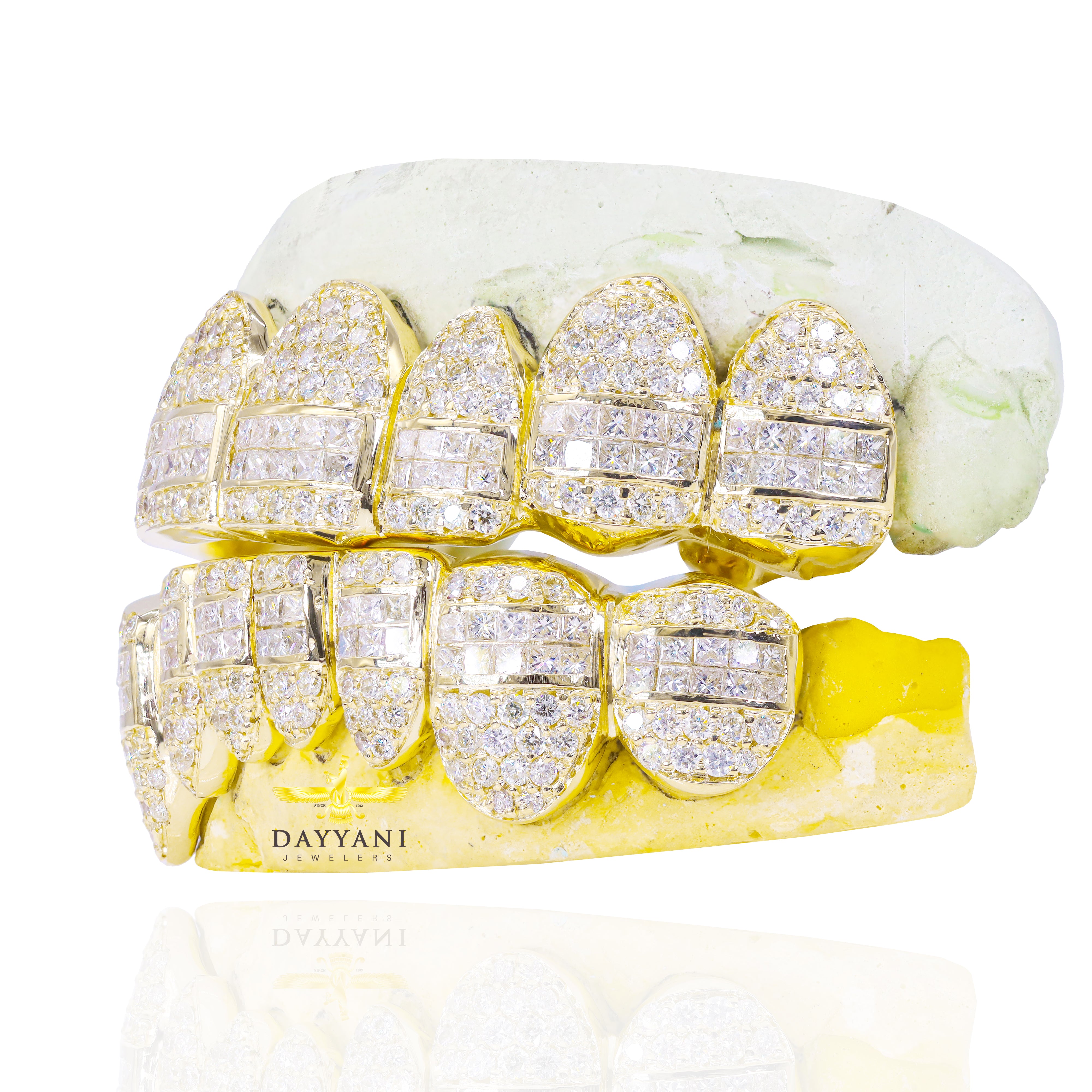 Custom Hybrid Princess Cut and Round Diamond Gold Grillz