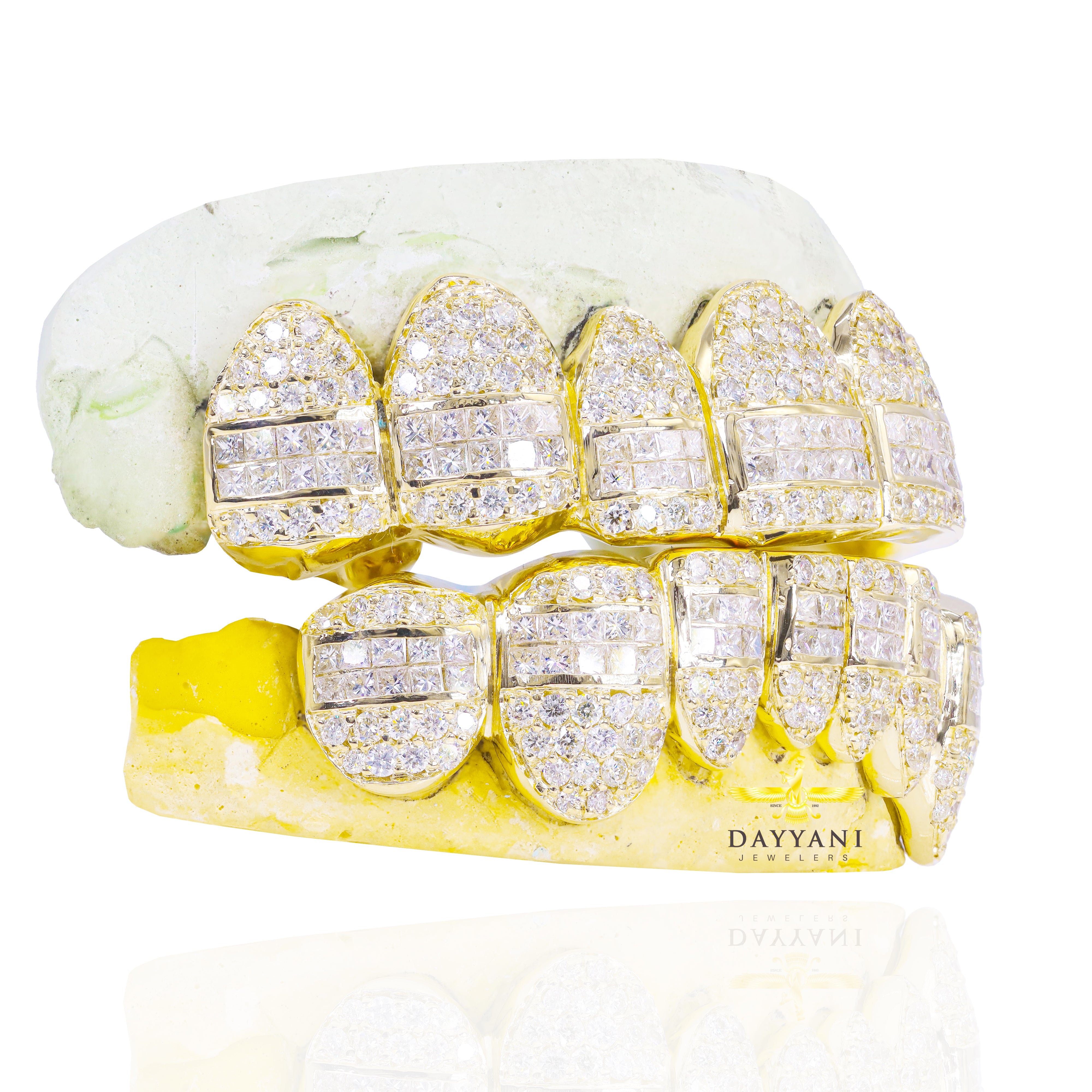 Custom Hybrid Princess Cut and Round Diamond Gold Grillz