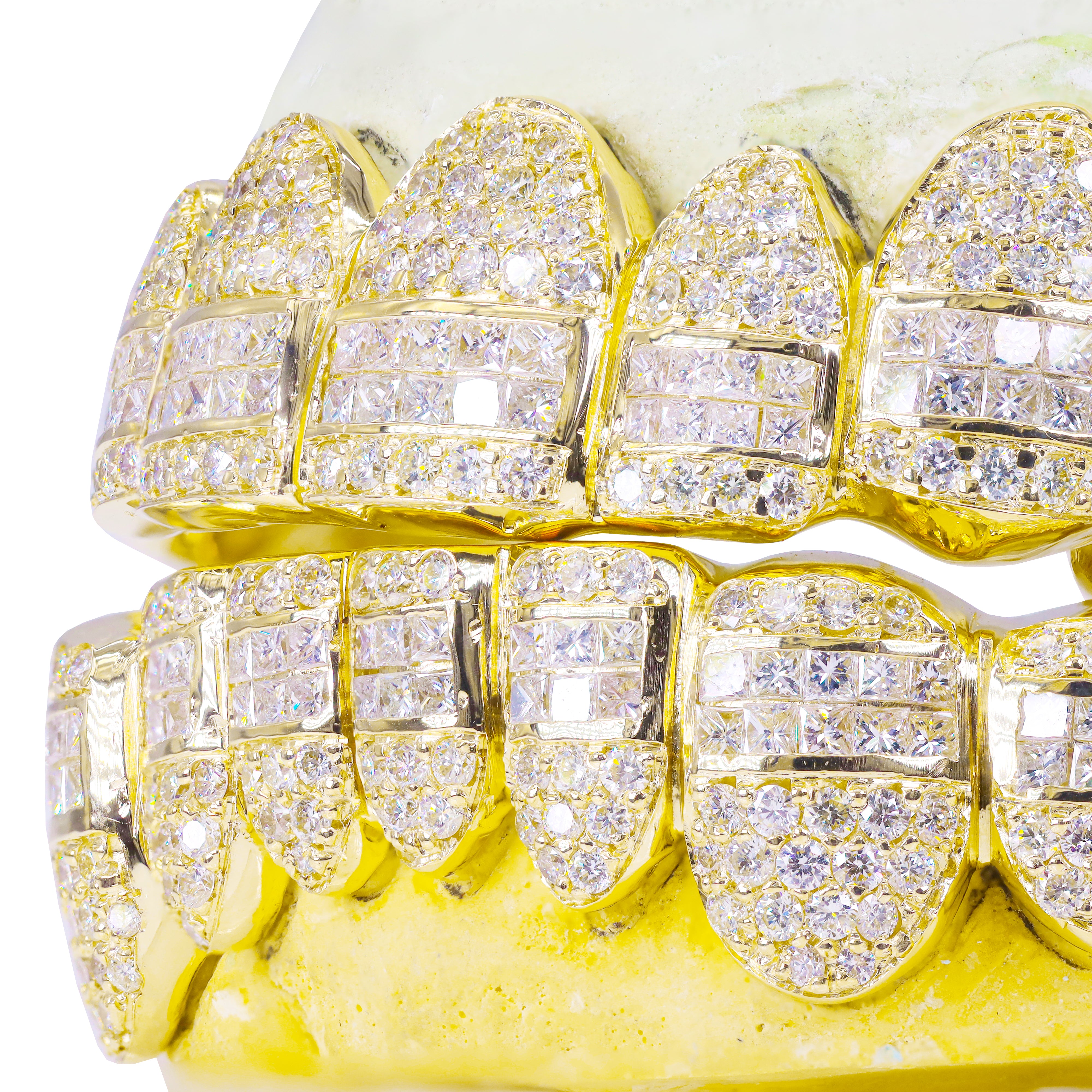 Custom Hybrid Princess Cut and Round Diamond Gold Grillz