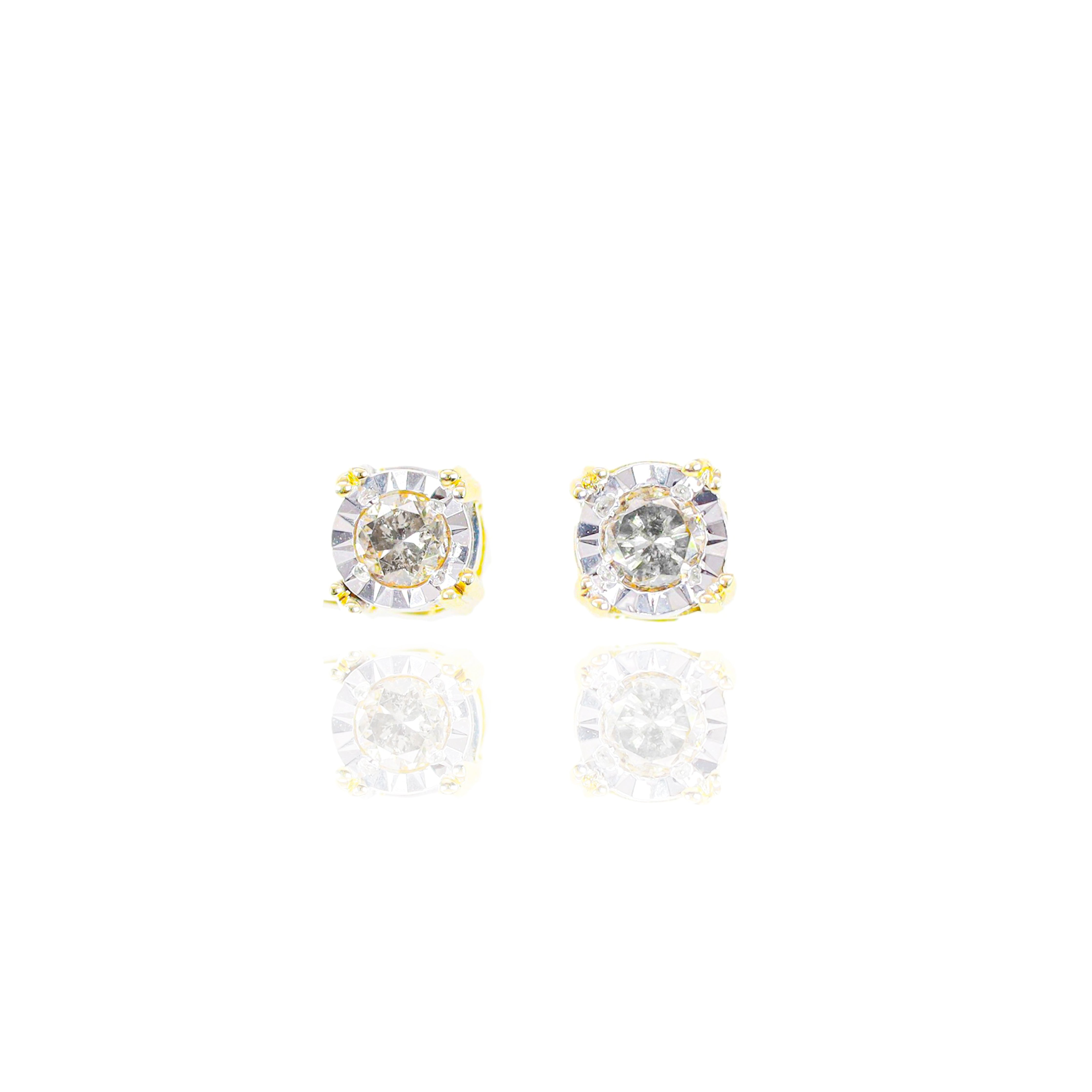 Diamond Stud with Diamond Cut Border Earrings
