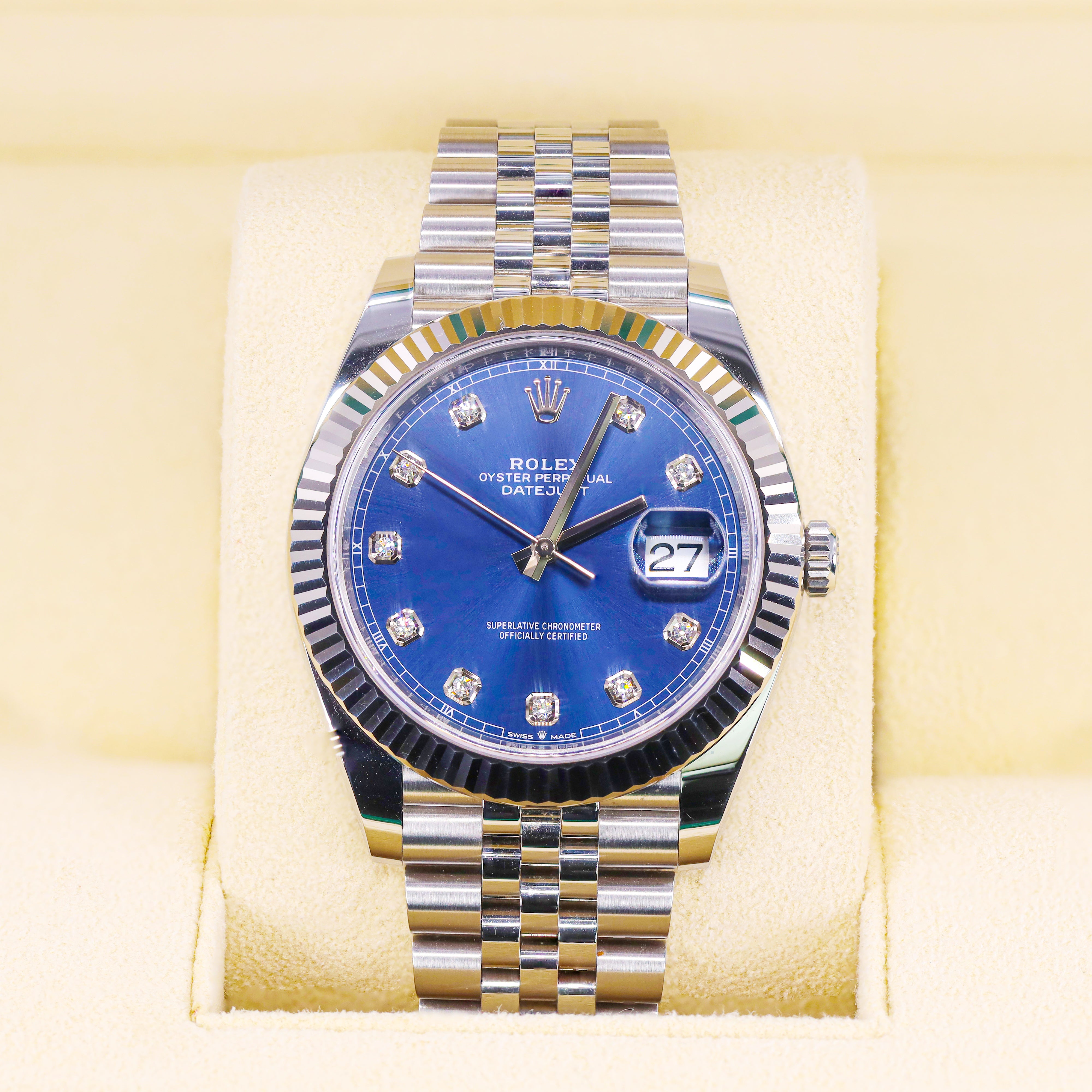 Rolex 126334 Datejust 41mm Diamond Blue Dial Fluted Bezel
