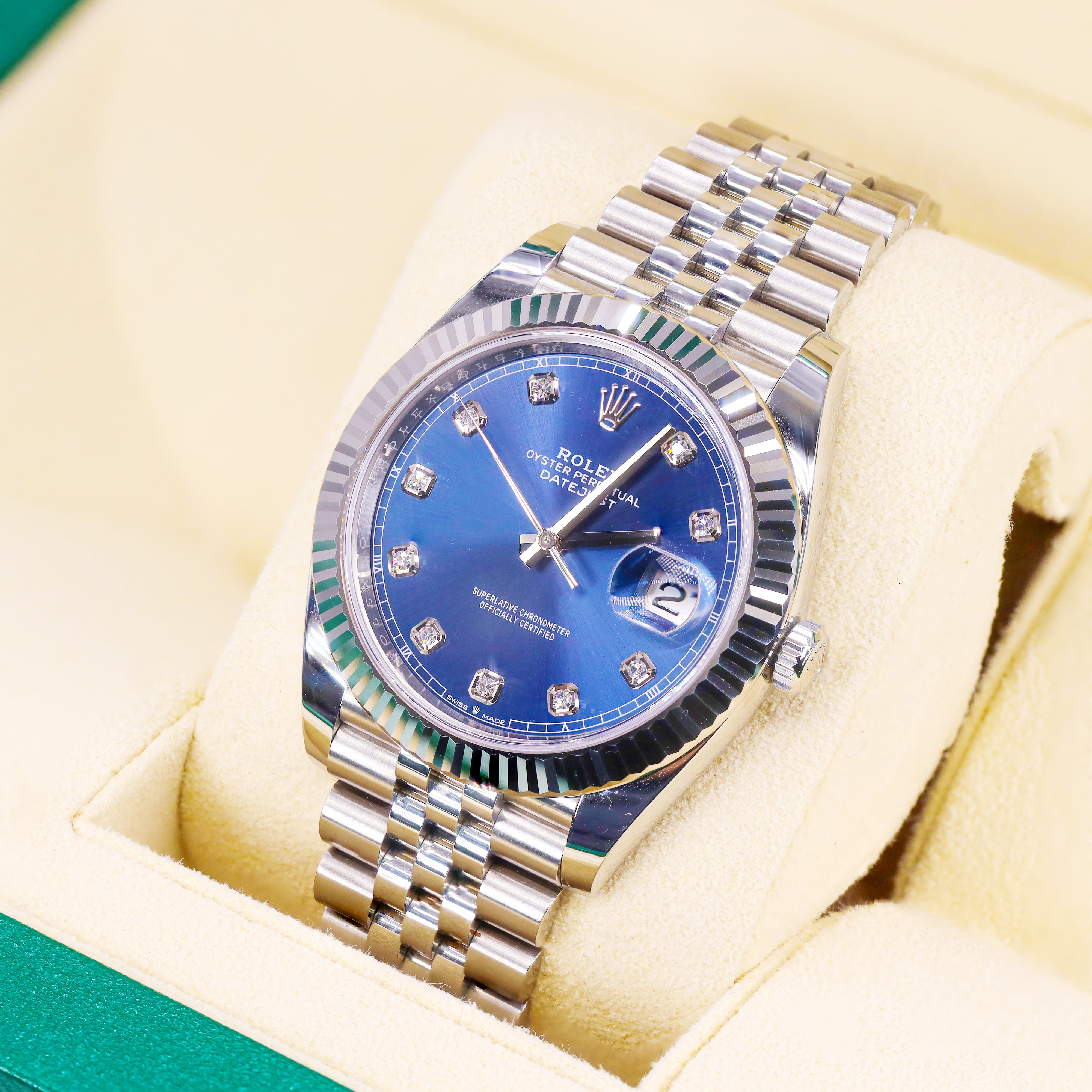Rolex 126334 Datejust 41mm Diamond Blue Dial Fluted Bezel