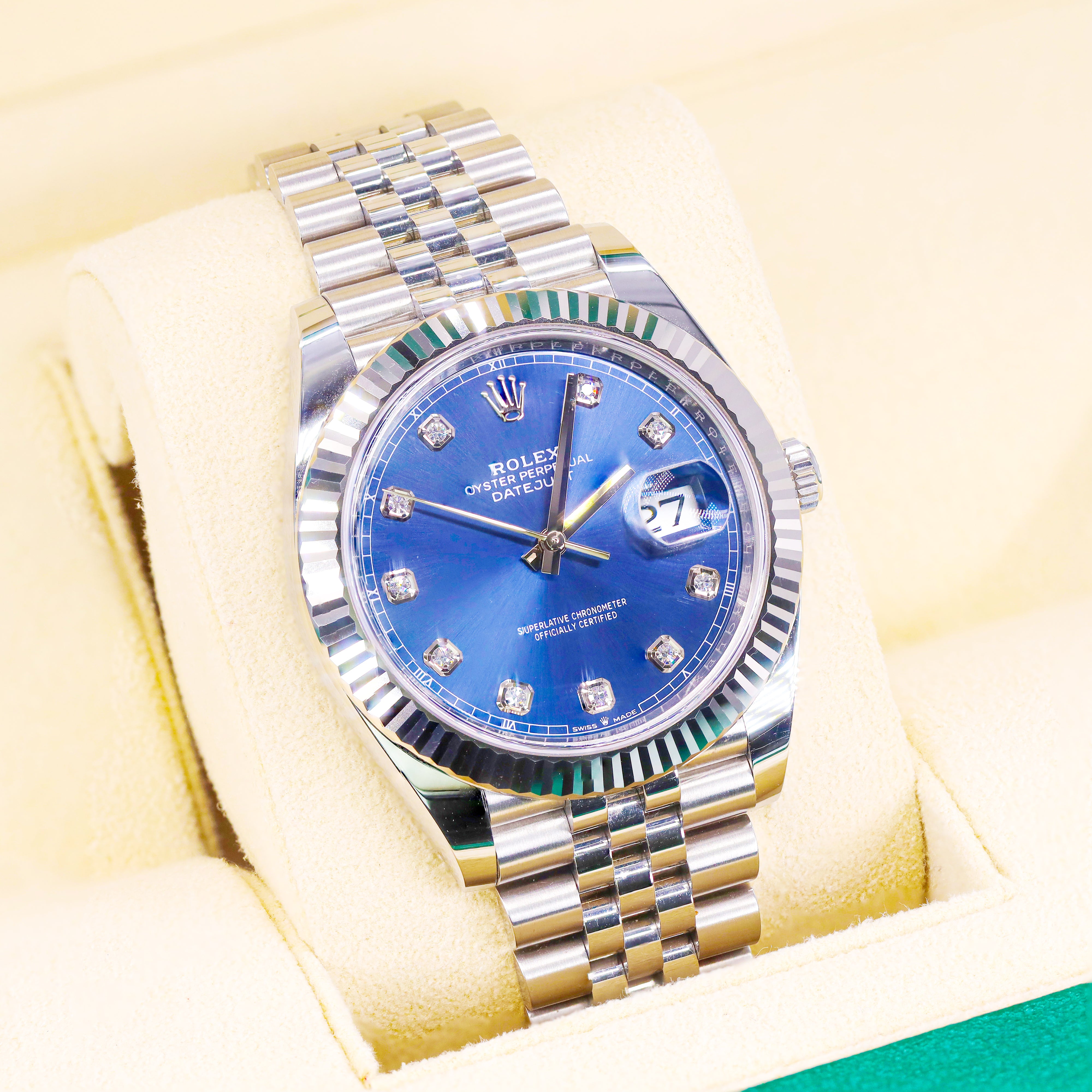 Rolex 126334 Datejust 41mm Diamond Blue Dial Fluted Bezel