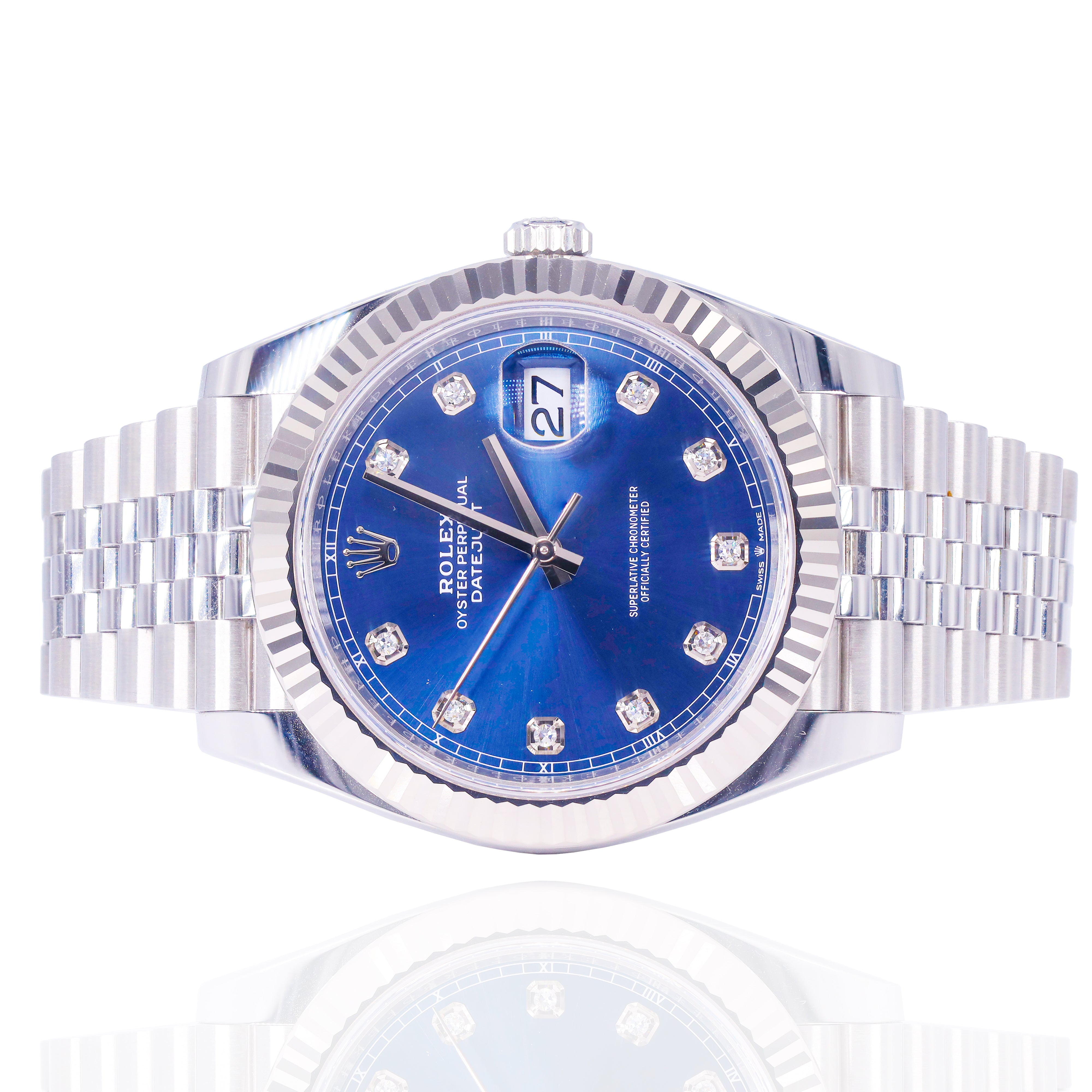 Rolex 126334 Datejust 41mm Diamond Blue Dial Fluted Bezel