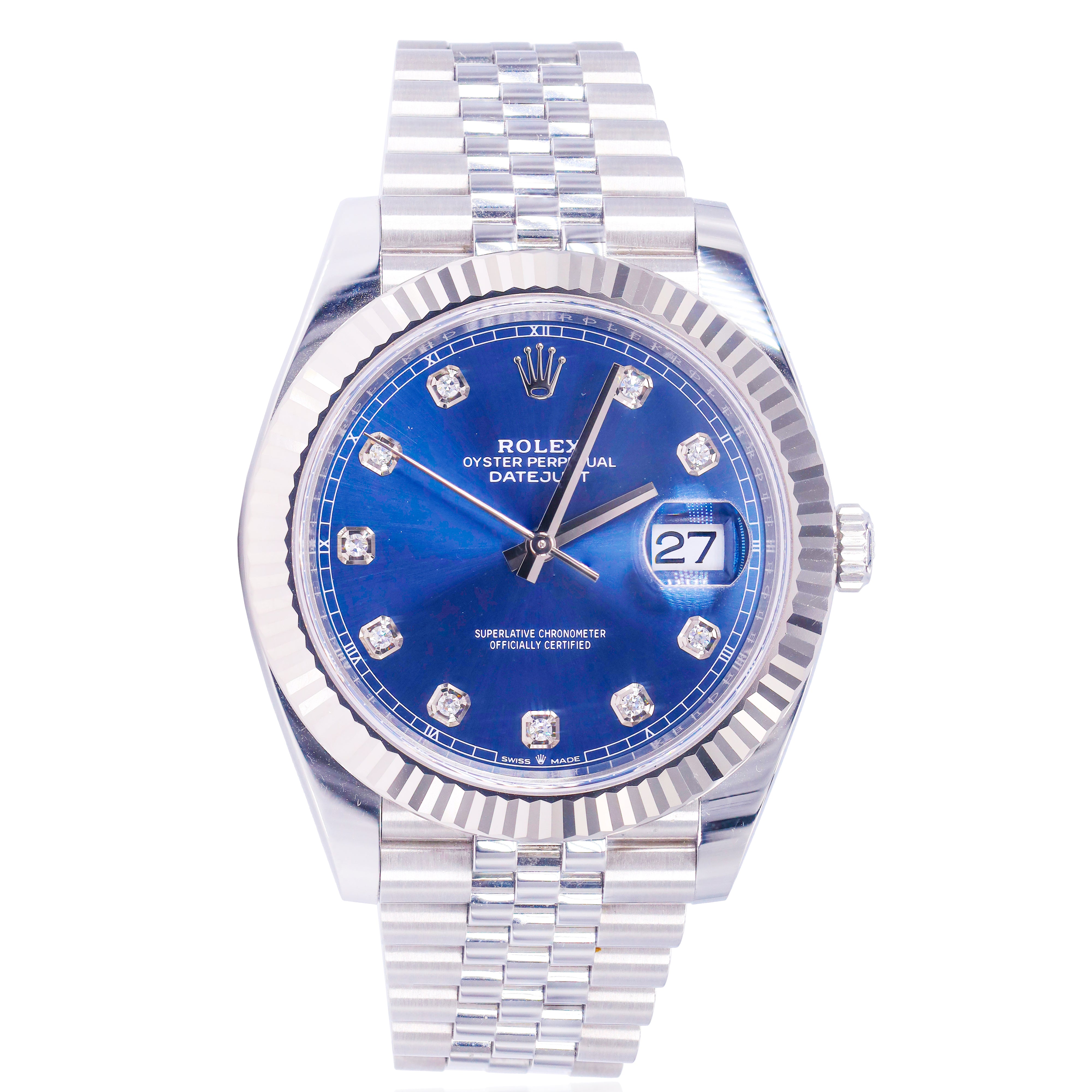 Rolex 126334 Datejust 41mm Diamond Blue Dial Fluted Bezel