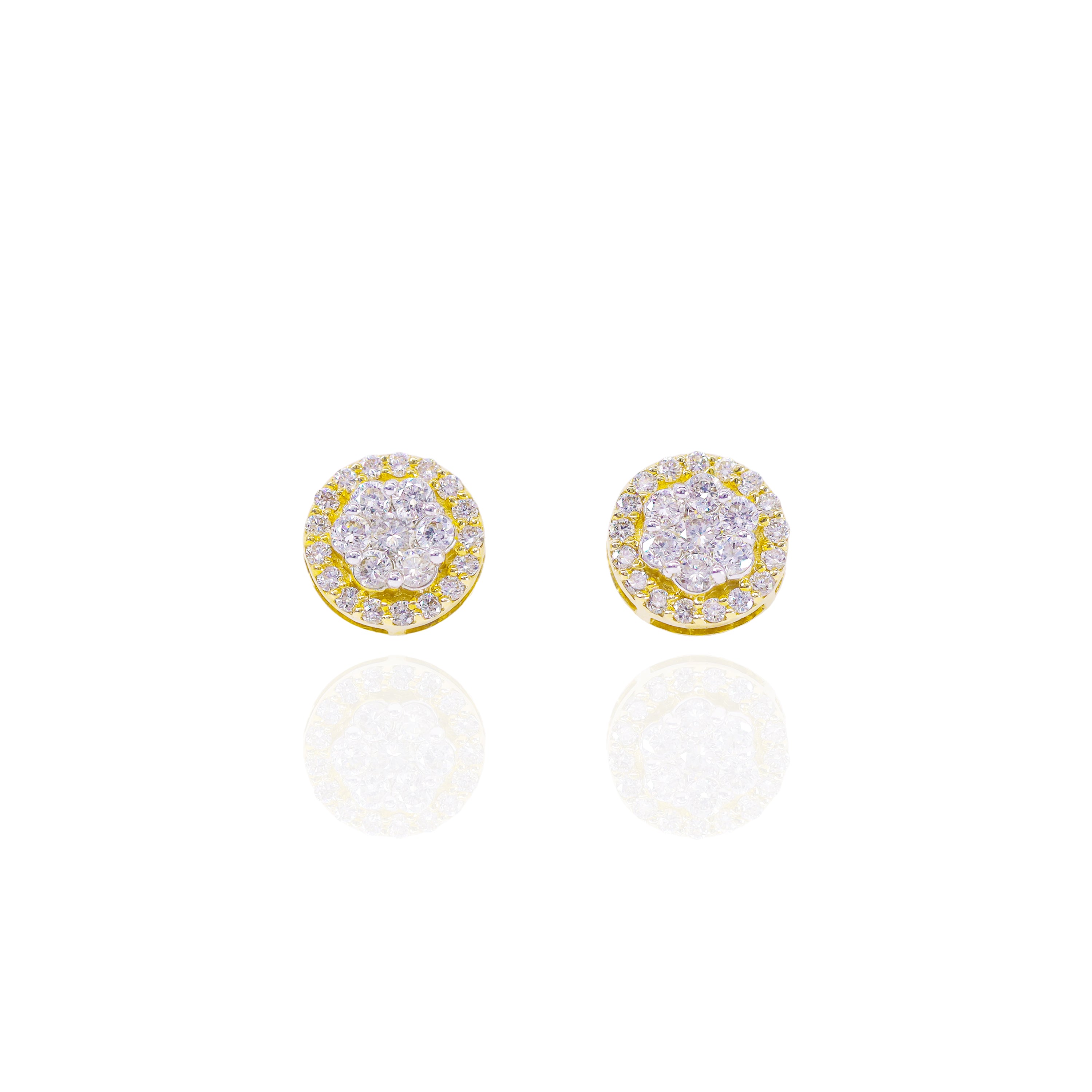 Flower Diamond Earrings with Round Border