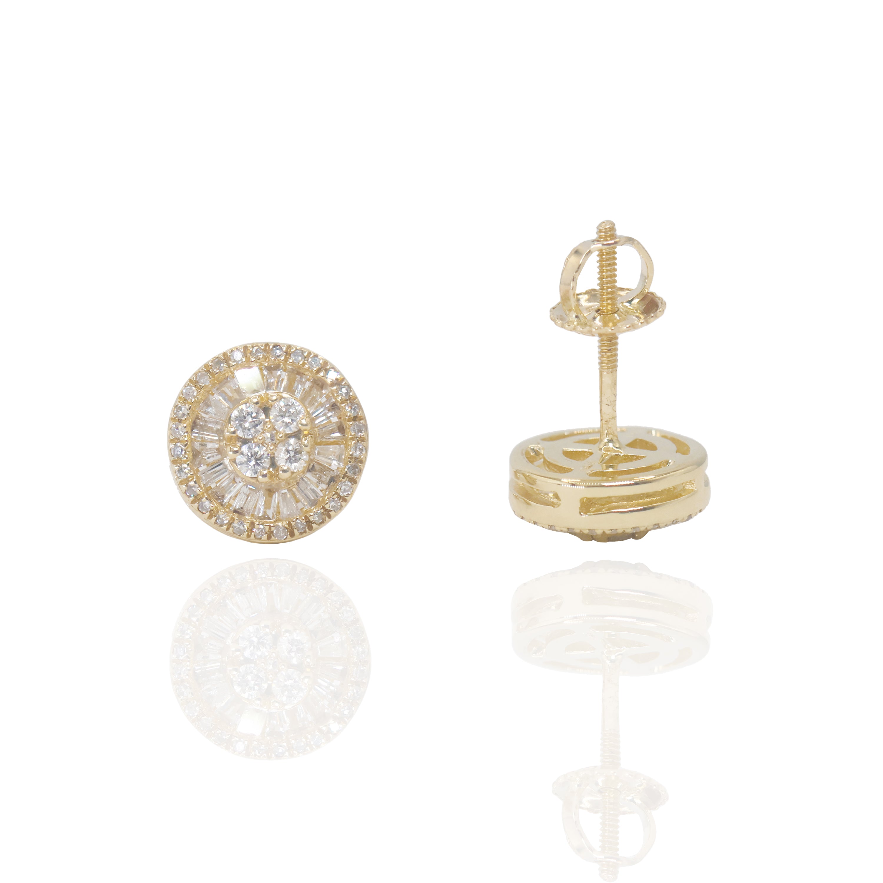 Baguette Cluster with Center Round Diamond Earrings