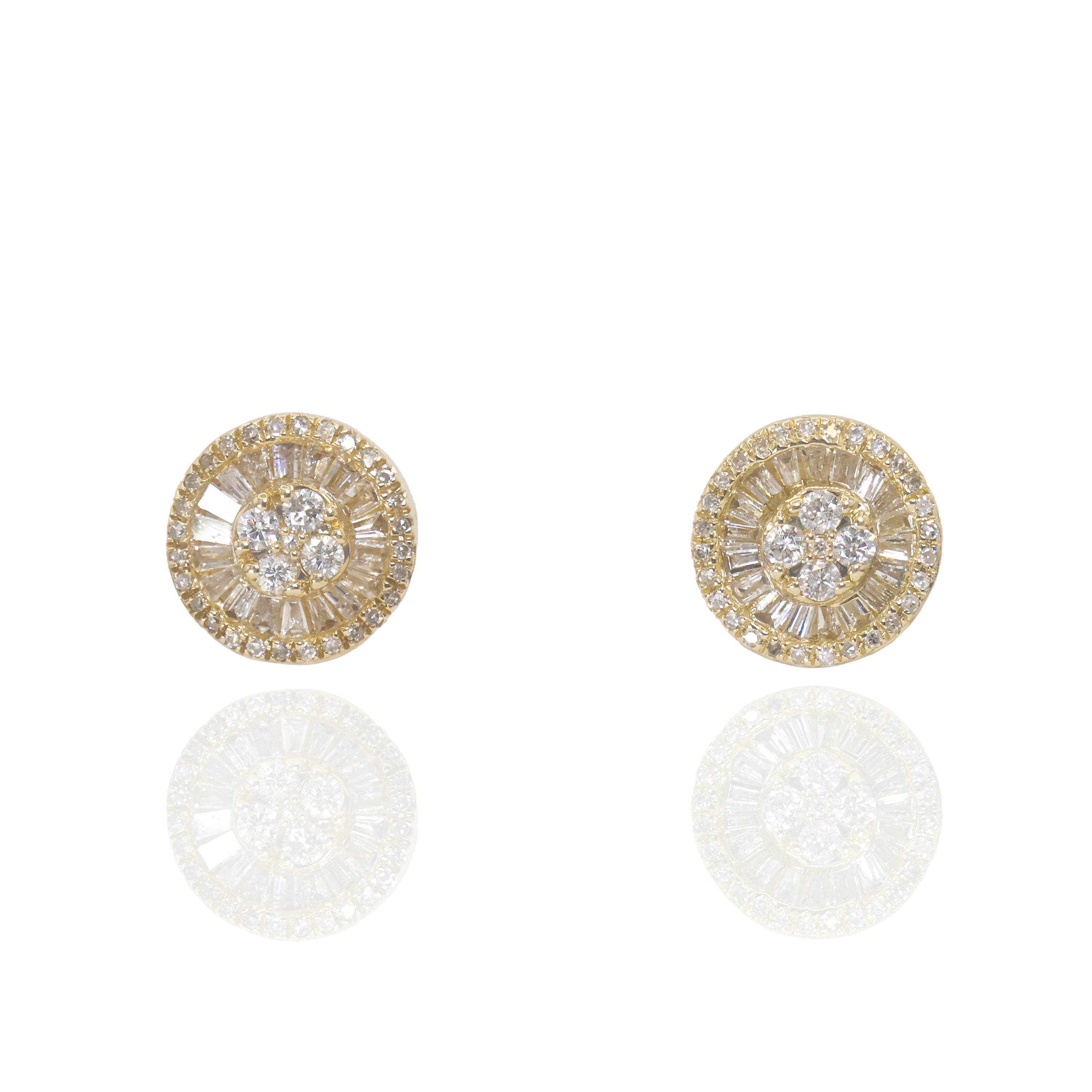Baguette Cluster with Center Round Diamond Earrings