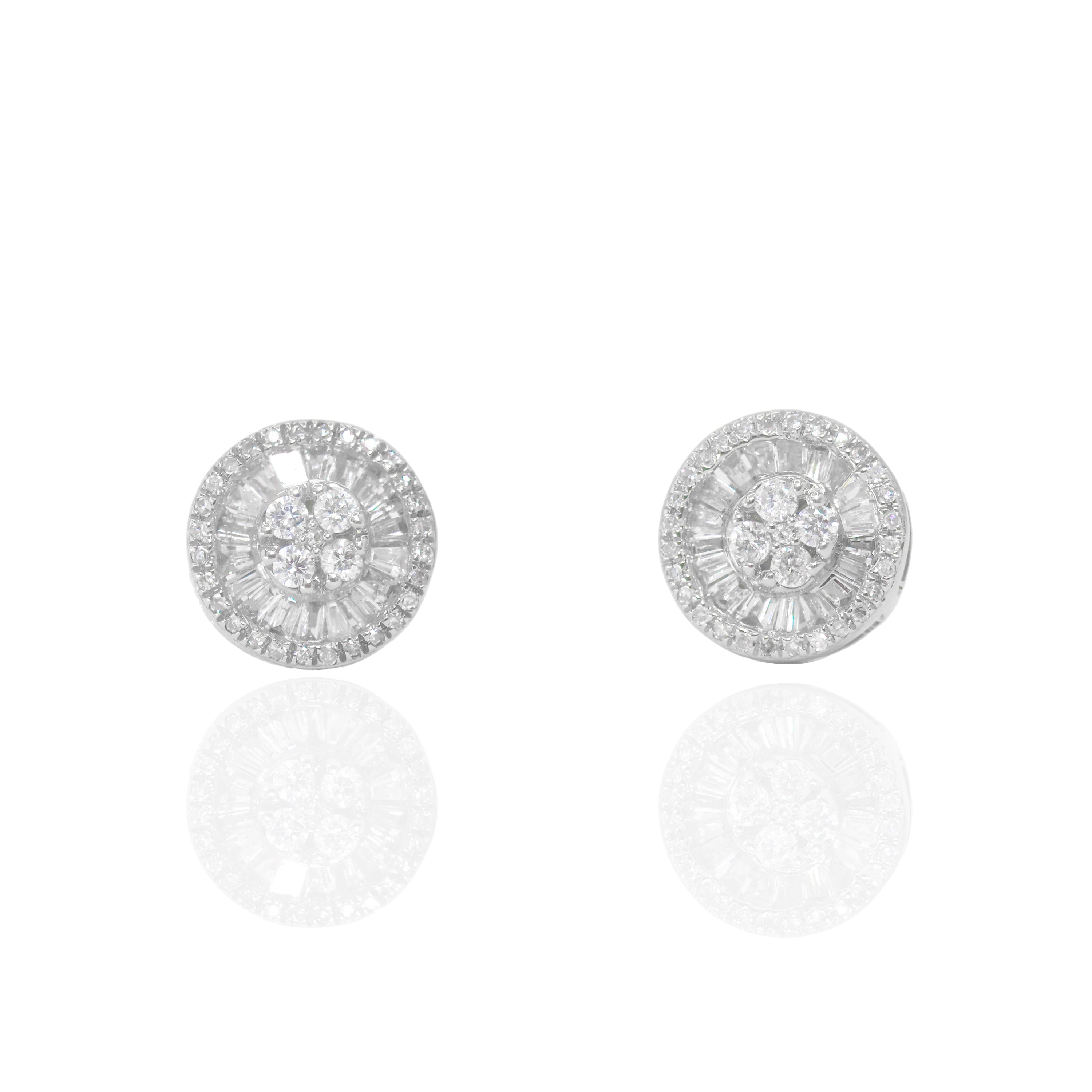 Baguette Cluster with Center Round Diamond Earrings