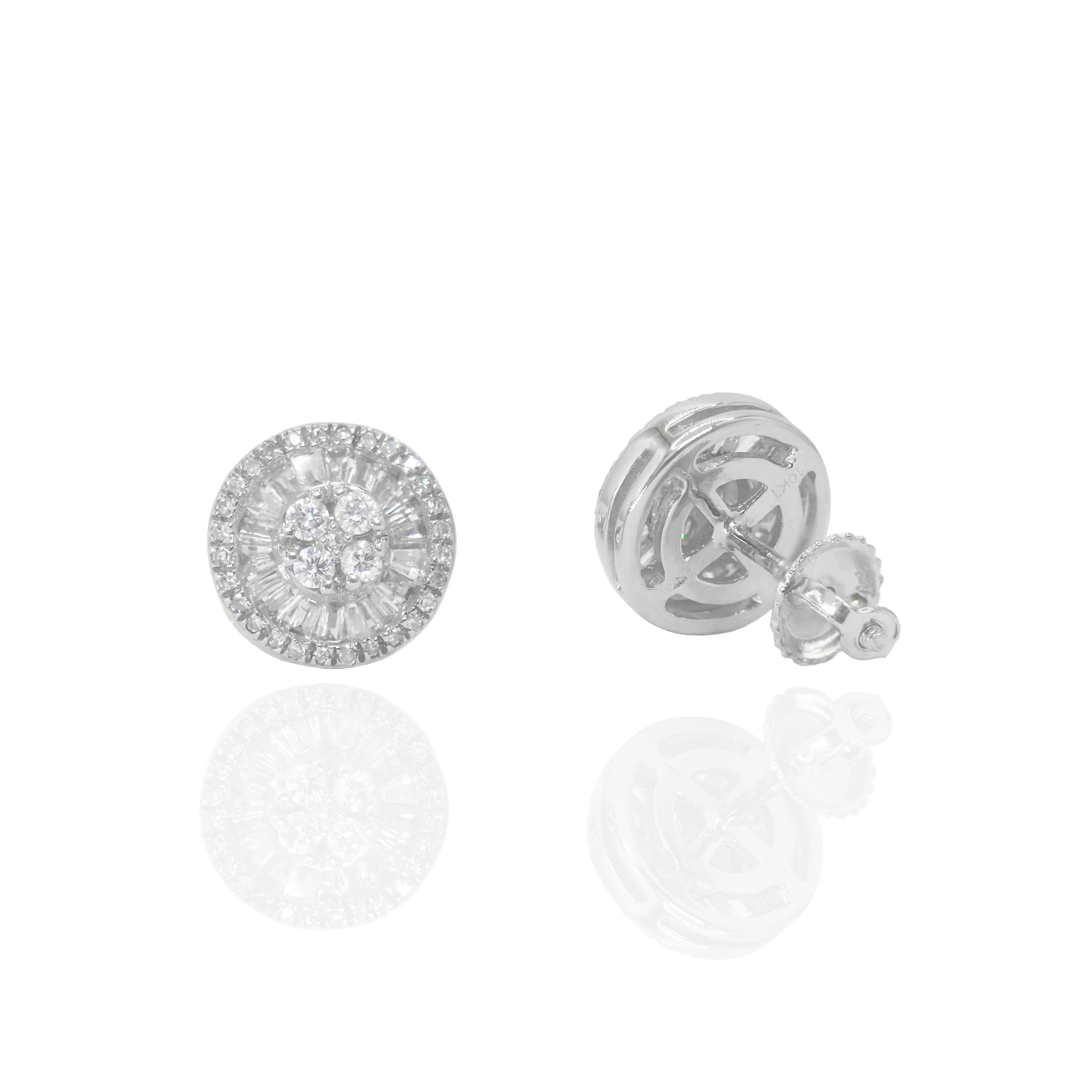 Baguette Cluster with Center Round Diamond Earrings